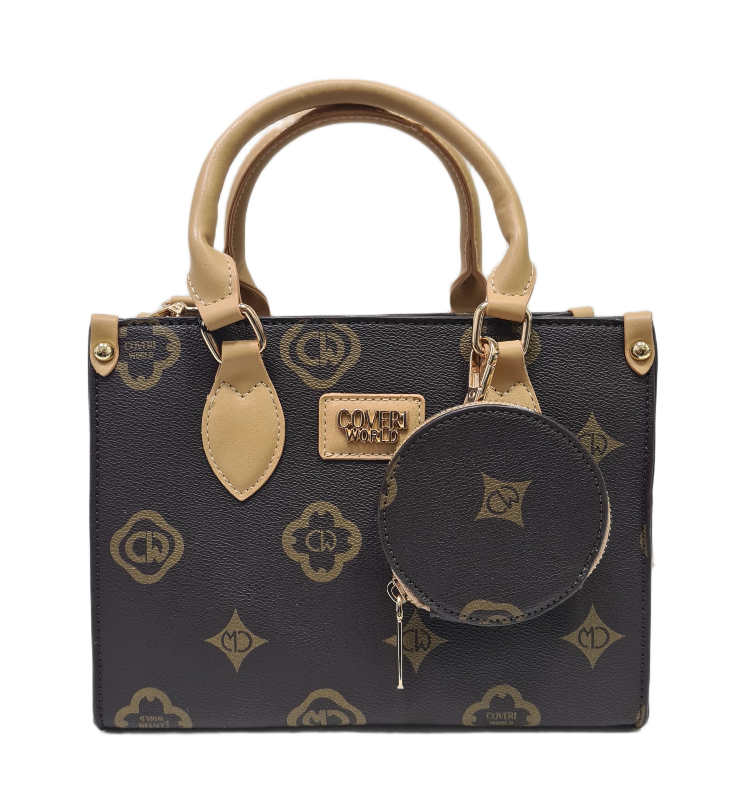 COVERI COLLECTION Borsa Elegante da Donna in Pelle Sintetica con Logo, Manici Doppi e Tracolla Regolabile, Set con Borsellino, 25x12x19 cm, Art. 9031