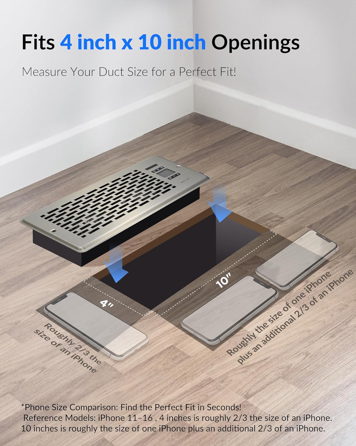 4" x 10 inch Quiet Register Booster Fan - Upgrade Smart Register Vent with Remote Control and Dual Intelligent Thermostat Control - Heating Cooling Vent Fan Booster,Satin Nickel