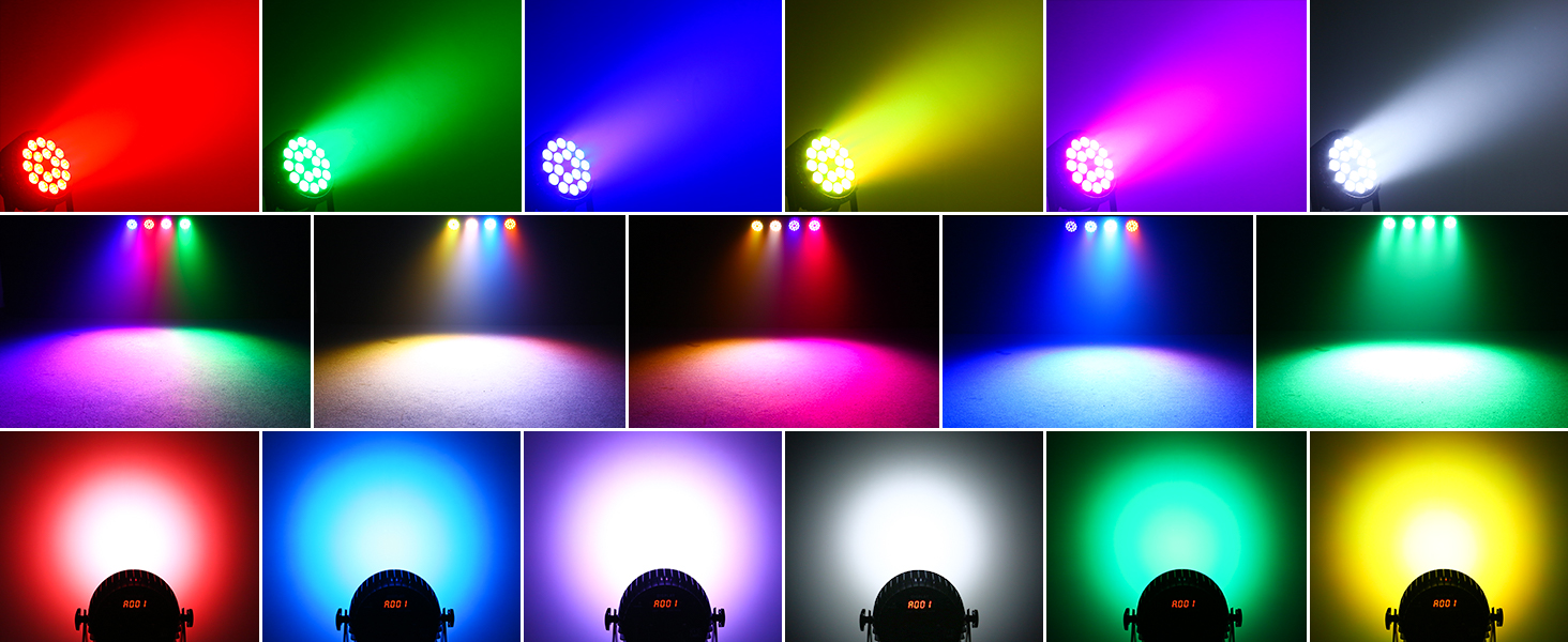 Ukfog 200W 18 LED Par UV RGB DMX512 luce da discoteca, luce FarettoParty Light 8 canali/modalità strobo/suono/attiva, effetto luce da DJ per spettacolo, bar, feste, festival