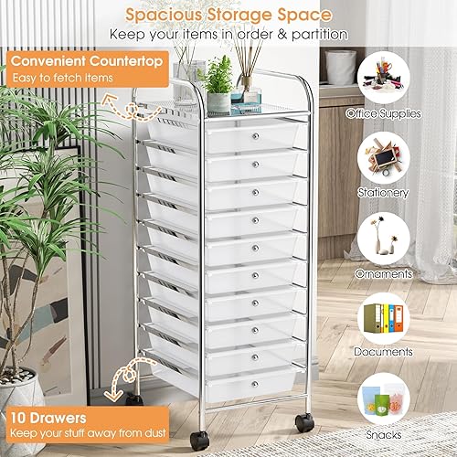 Miniatura 4 de MEDIMALL Carrito de almacenamiento con ruedas de 10 cajones, carrito de almacenamiento multiusos para manualidades con ruedas, organizador de papel