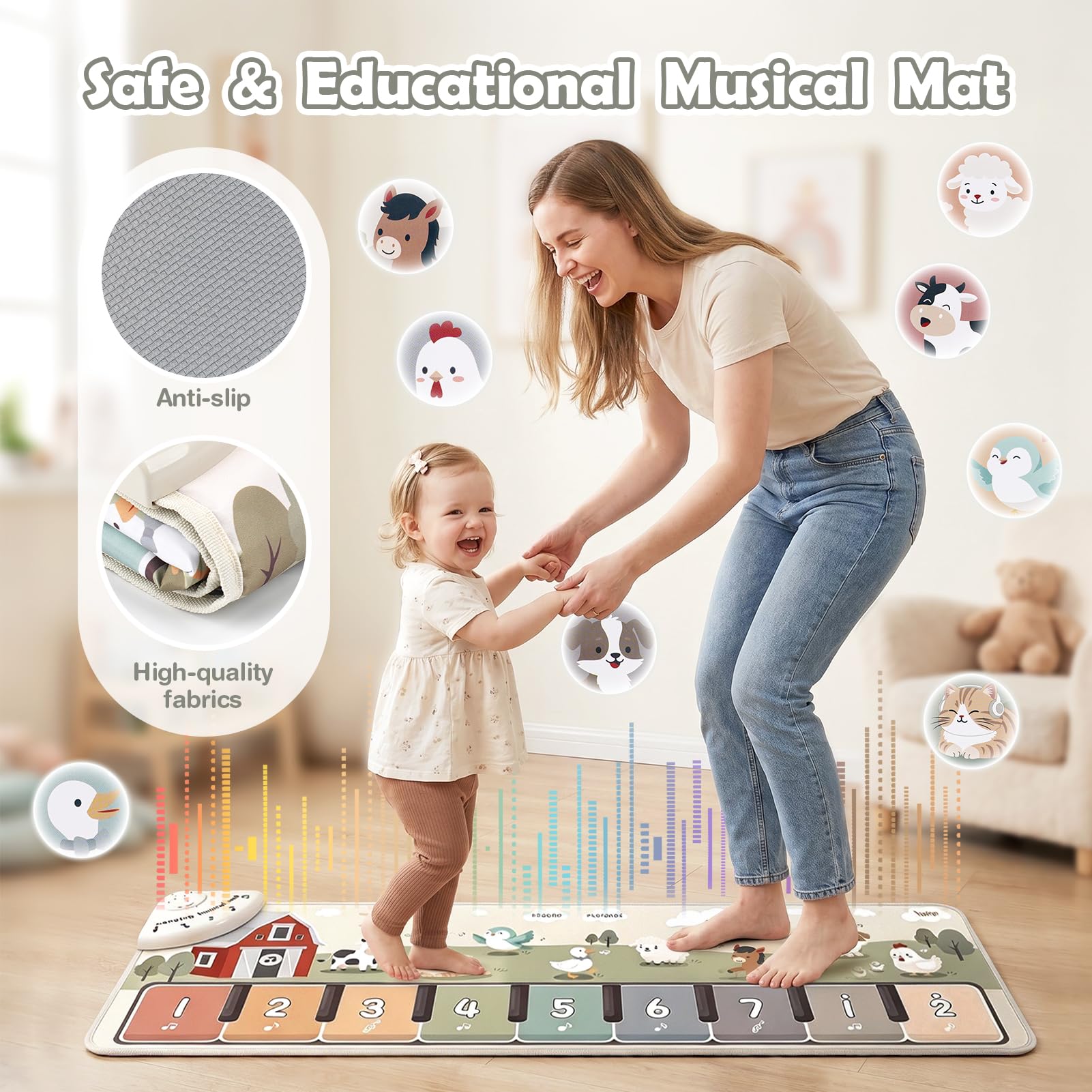 Baby Toys Musical Play Mat Toys for 1 2 3 Year Old Boys Girls, Piano Mat with 9 Piano Keyboard, Recording & Playback Function for Toddler Toys Baby Sensory Toys Baby Boy Girl Gifts