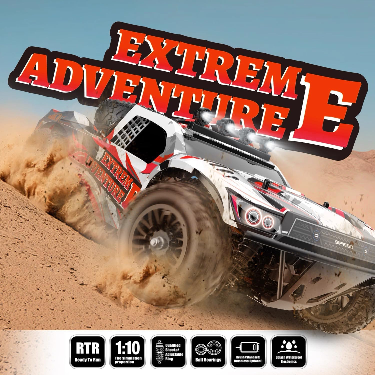 1:10 Large Fast RC Truck, 48km/h Short Course Remote Control Car, 4x4 Off-Road Monster Truck with LED Lights, All Terrain Hobby Grade Toy for Adults and Kids