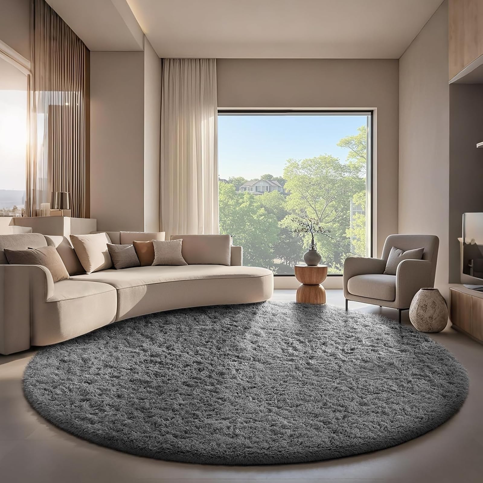 Amazon.com: Ophanie Round Rug 7Ft Grey Circle Area Rugs, Large