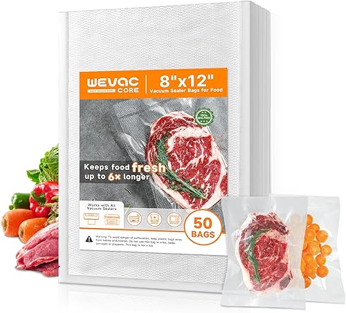 Miniatura 10 de Wevac Bolsas Selladoras al Vacío – 50 Unidades (6″×10″), Bolsas de Almacenamiento de Alimentos Resistentes sin BPA, Resistentes a Perforaciones,