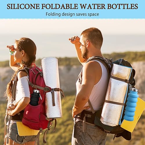 Miniatura 5 de Baderke 2 botellas de agua plegables de 17 onzas para viaje, botella de agua plegable de silicona reutilizable de 16.9 fl oz con hebilla portátil de