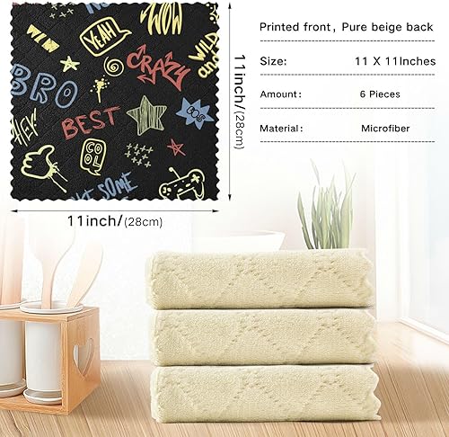 Miniatura 3 de Graffiti Slogans Cotton Decorative Microfiber Kitchen Towels Fast Drying 6 Pack Kitchen Tea Towels for Countertop Table