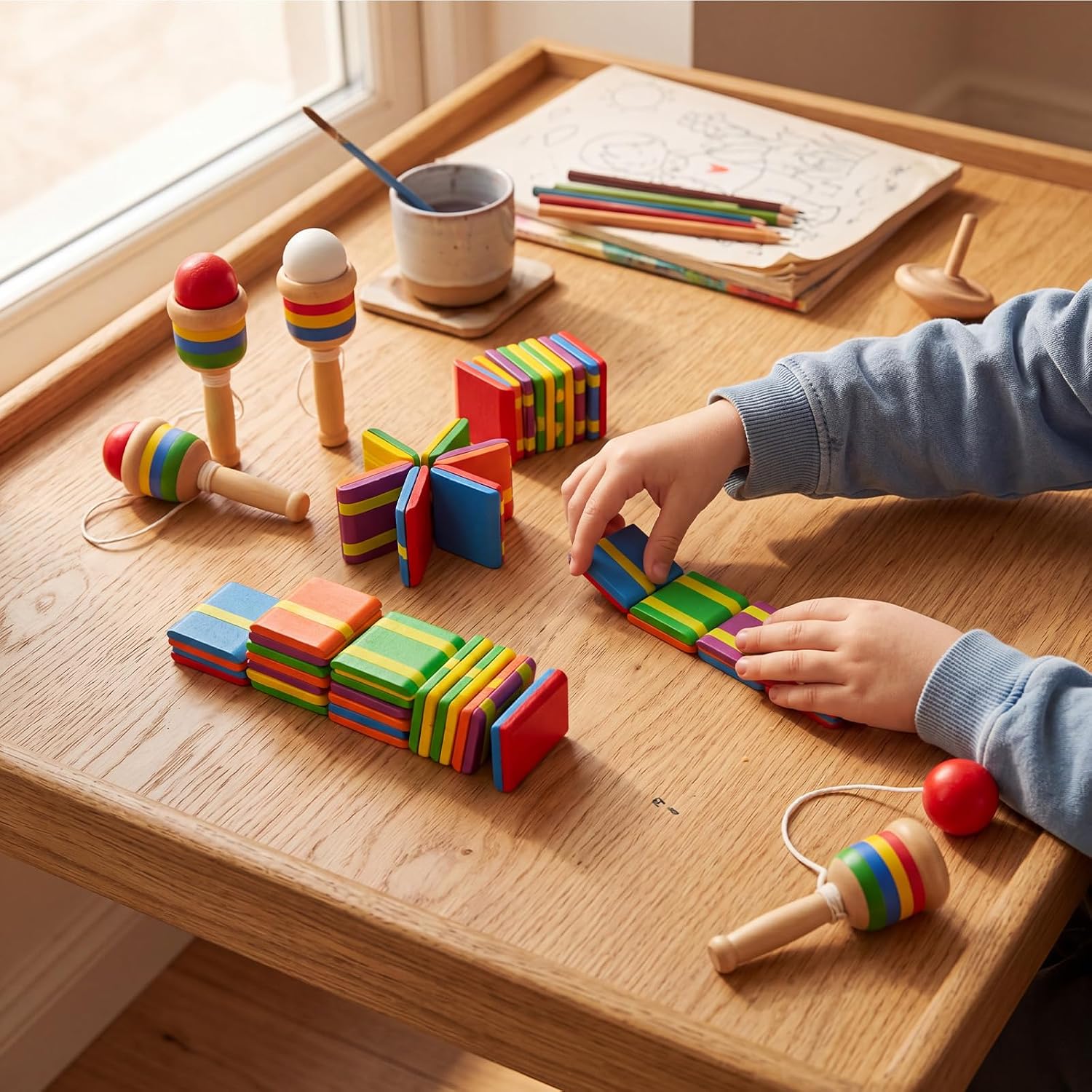 Foilswirl 6 Pcs Wooden Jacobs Ladders & 6 Pcs Wooden Catch Ball Game Cup Catch Ball Toys Puzzle Novelty Fun Party Games Toy Mind Teasers for Kids Hand Eye Coordination Educational Game image 4