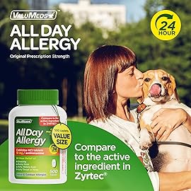 ValuMeds 24-Hour Allergy Medicine Antihistamine for Pollen, Hay Fever, Dry, Itchy Eyes, Allergies | Cetirizine HCl 10mg Caplets, Compare to Leading Brand (500 Count)