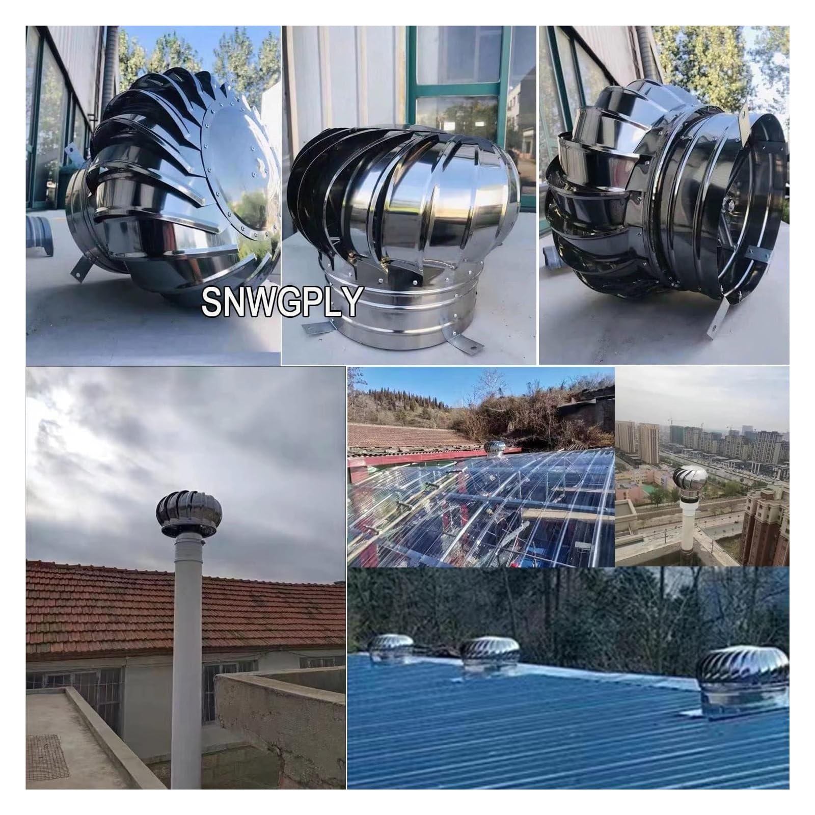 Comignoli girevoli, Aspiratore Fumi Girevole Inox Ventilatore da tetto non elettrico Ventilatore a turbina zincato(16cm/6.3inch)