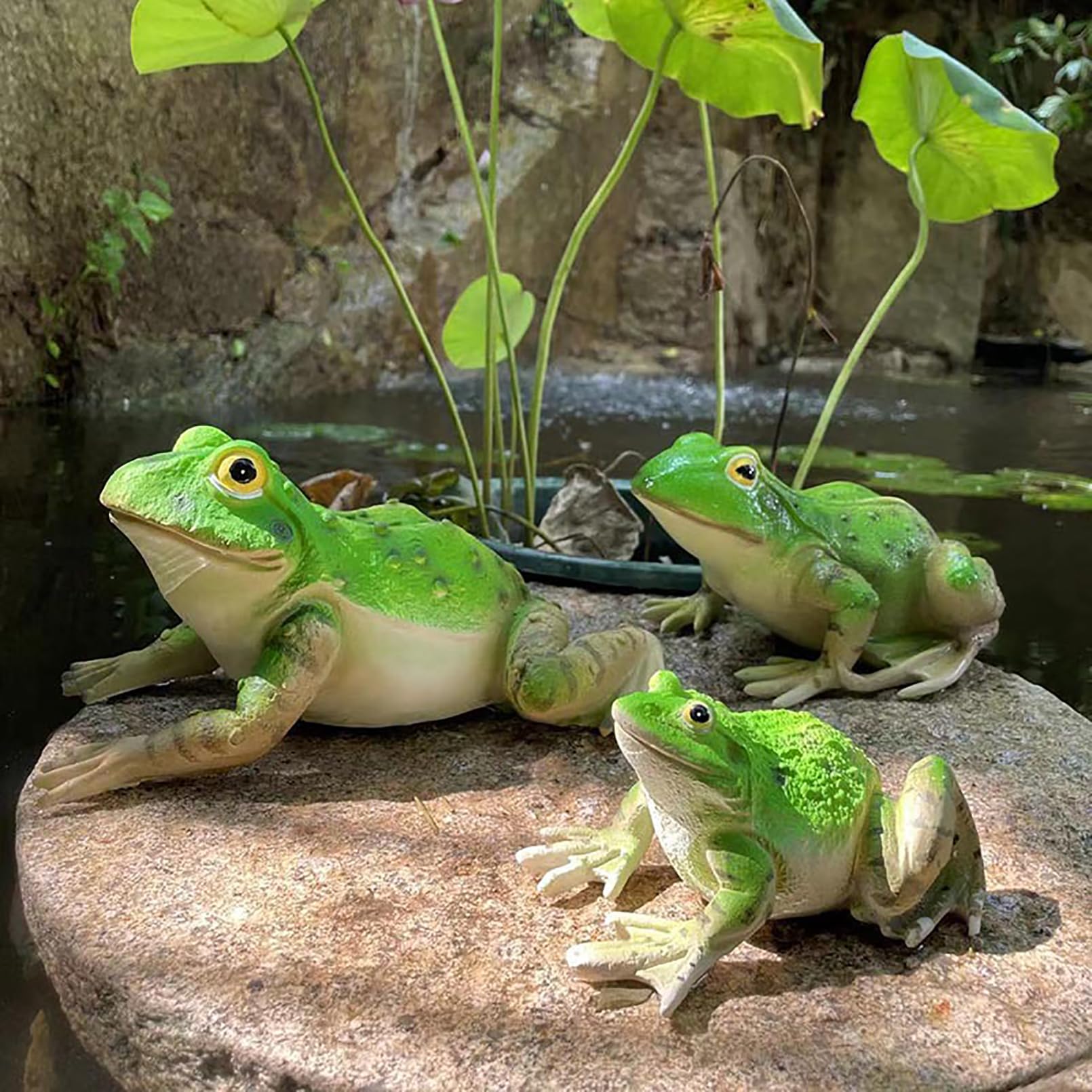 Frosch deko EIN singender Gartenfiguren & gartenstatuen Realistische Harz Froschskulptur Garten deko draußen Balkon Teichdekoration,Geschenke für Gartenliebhaber,Grün,25x17x13cm