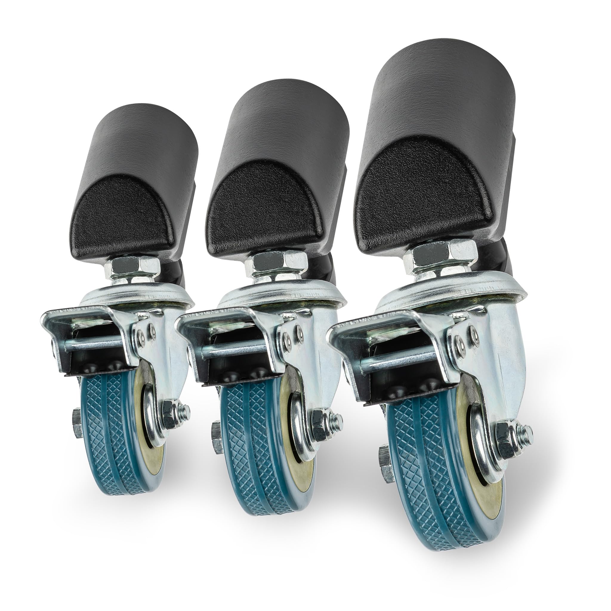 Walimex pro Stativrollen Pro 3er-Set - Stativrollen Lenkrollen Set - Vollmetall, Ø 50 mm - Gummi Lauffläche und Bremse - für Stativbeine Ø 18-23mm - für Licht Lampen und Videostativ, Schwarz