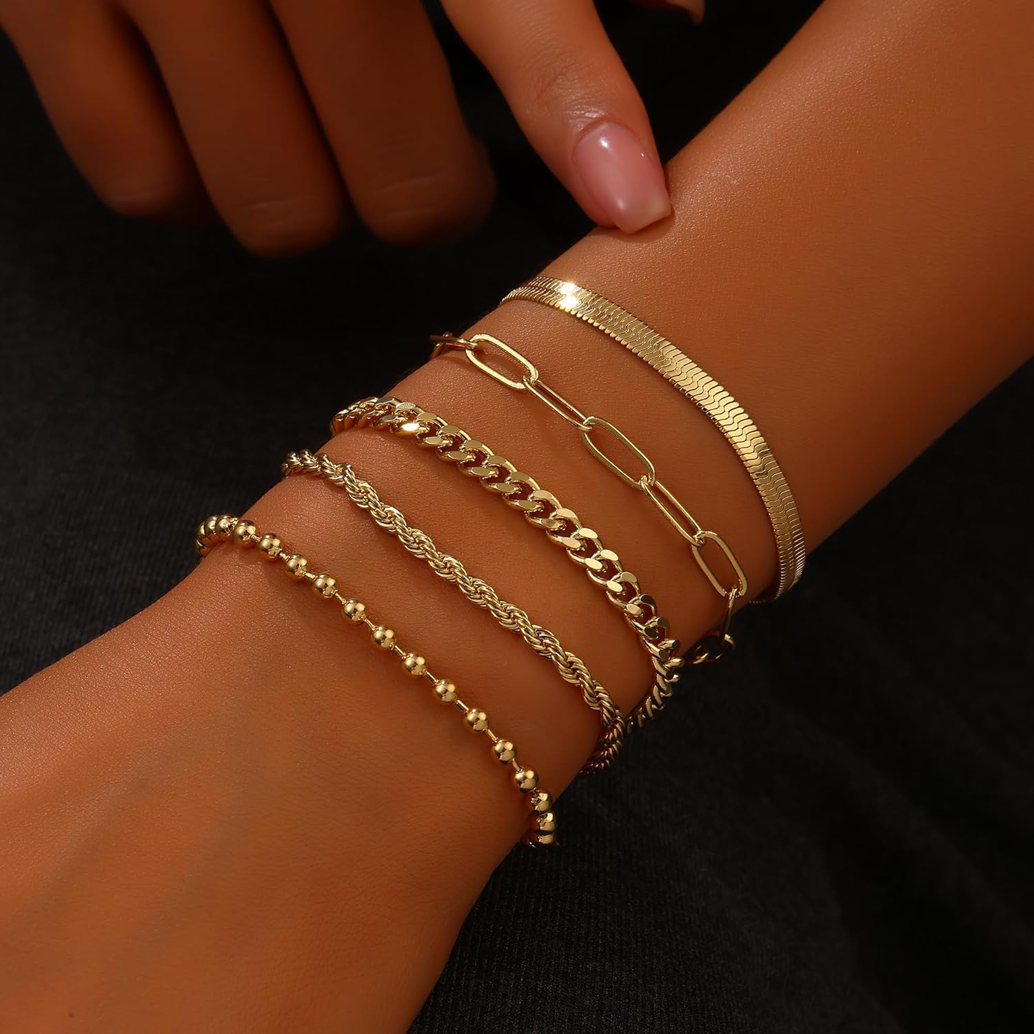 Gold Bracelets for Women, 18K Gold Plated Dainty Paperclip Link Chain Bracelets Thin Cute Stackable Bracelet Pack Fashion Accessories Gifts for Women - Image 4