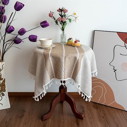 Manteles cuadrados pequeños rústicos de lino sin arrugas, lavable, mantel bordado de granja para interiores y exteriores, mesa de café, decoración