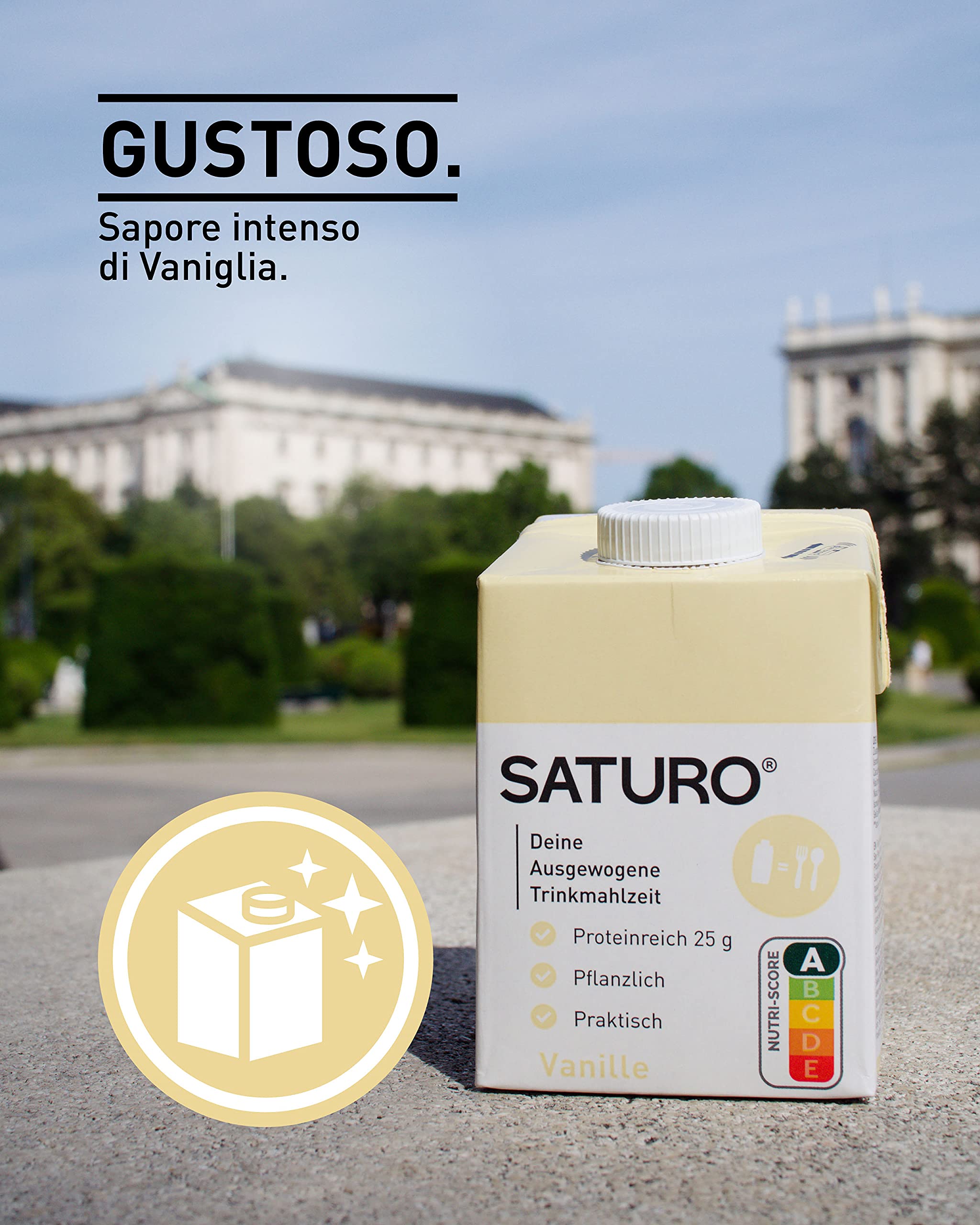 Saturo Pasto Sostitutivo Frullato Gusto Vanilla | 36 g di proteine & senza zucchero | 400 kcal | Vegano | Pasto Bevibile con Nutrienti Essenziali | Vaniglia | 12 x 400 ml