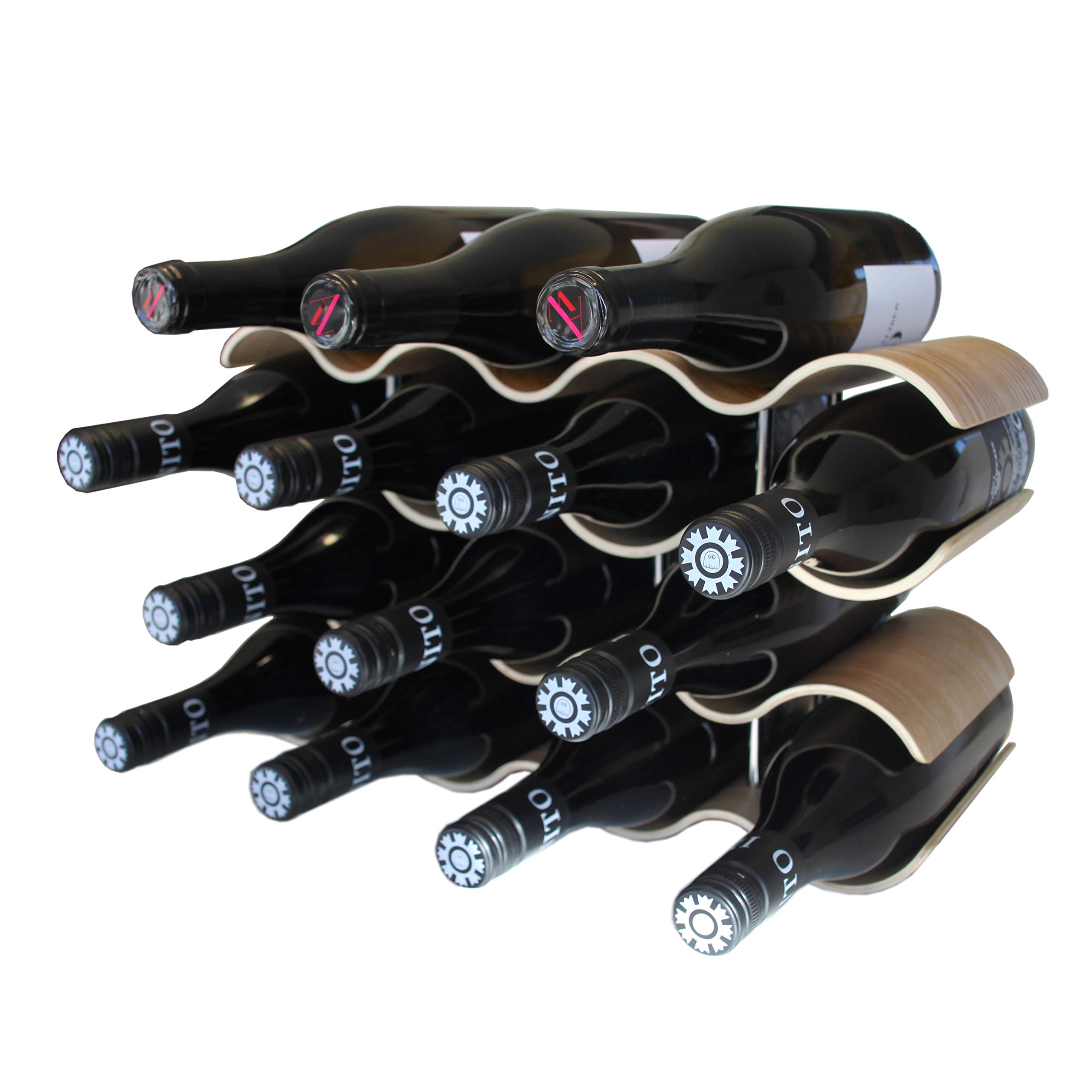 GERSO wellenförmiges Weinregal aus nachhaltigem Holz für 14 Flaschen Wein oder Sekt, stehend, modern, kompakt