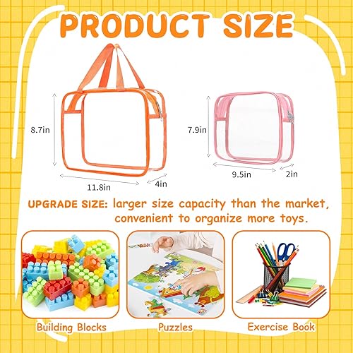 Miniatura 2 de 9 bolsas de almacenamiento de juguetes, bolsa organizadora de juguetes de PVC transparente que incluye 6 bolsas grandes de mano y 3 bolsas medianas