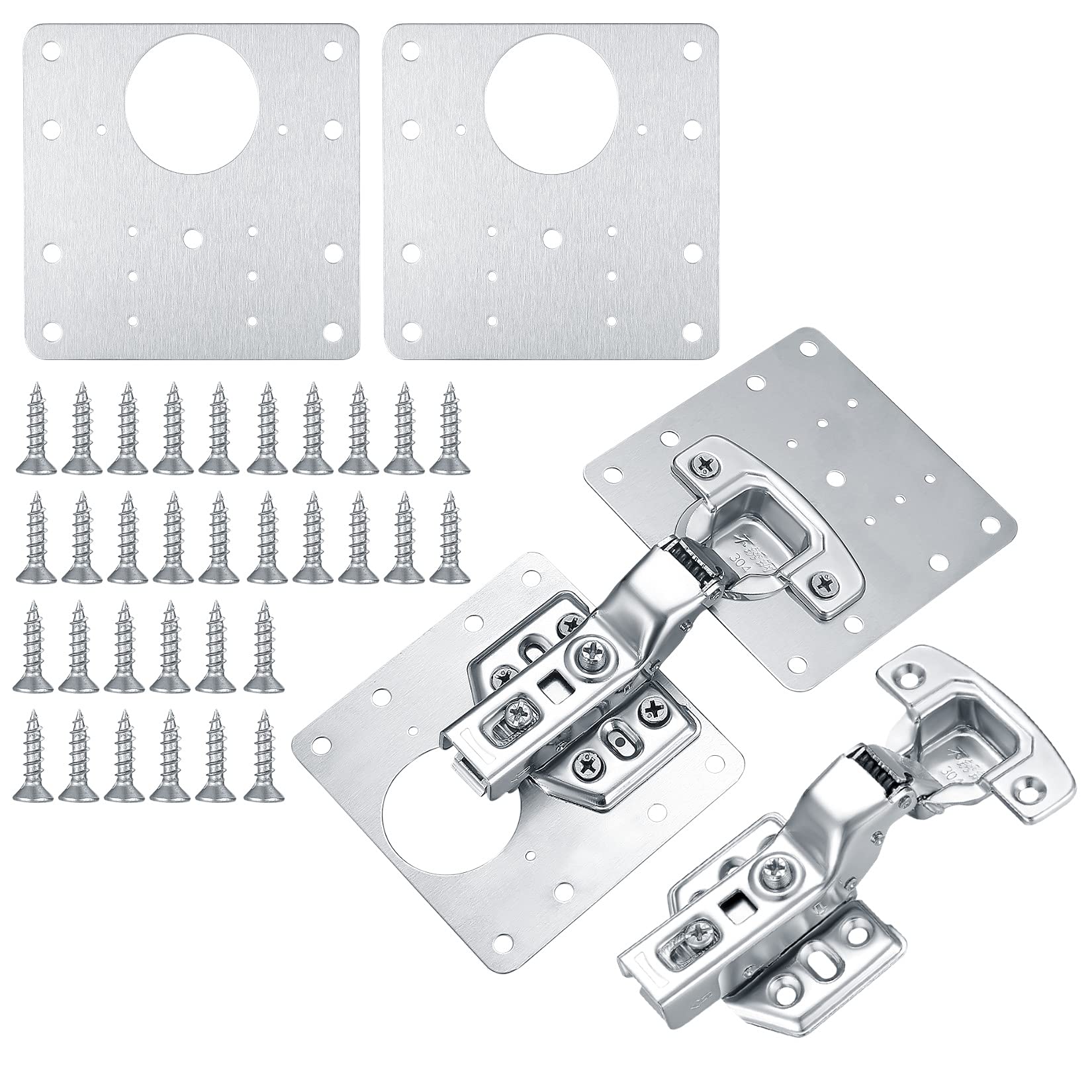 Buy 2 Pcs Kitchen Door Hinges and 4 Pcs Hinge Repair Plates Kit, Soft Close Cupboard