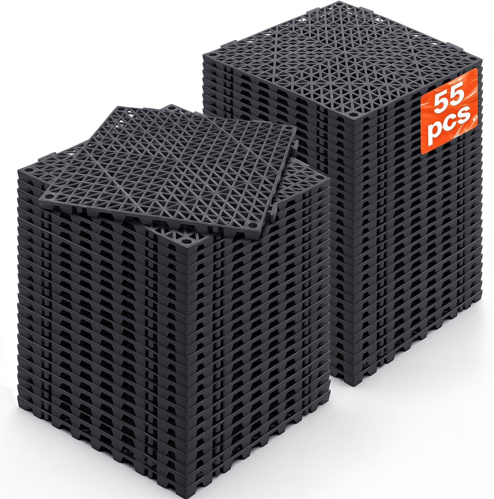 VEVOR Interlocking Tile 55PCS Black, Drainage Tiles 12" x 12" Splicing, Soft PVC Interlocking Drainage Floor Tiles, Non-Slip Drainage Holes for Restroom, Bathroom, Kitchen, Pool, Wet Areas