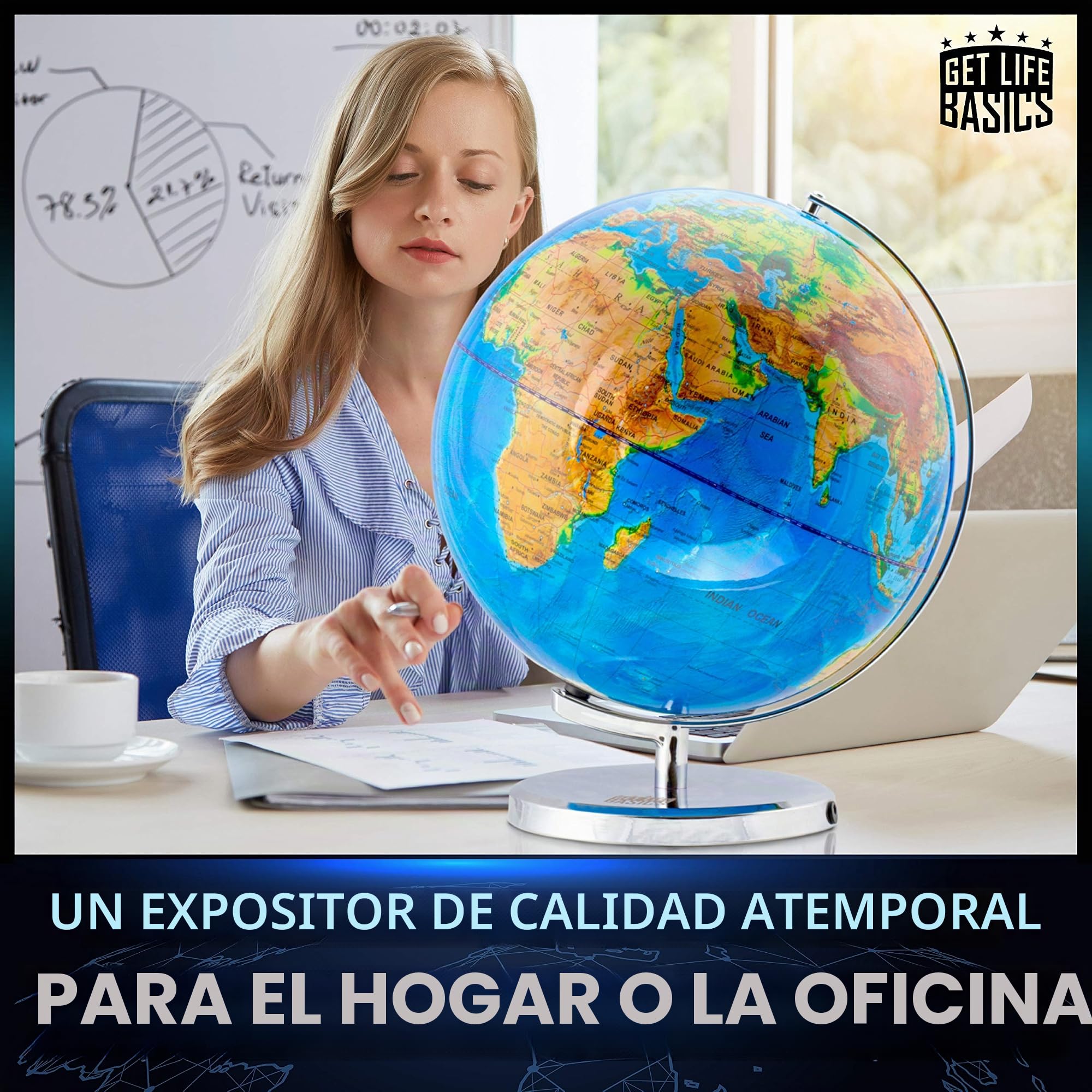 Globo terráqueo interactivo grande de 33 cm para adultos y niños, 33 cm con soporte, con constelaciones que se iluminan por la noche, mapa geográfico para regalo educativo de aprendizaje, con brújula