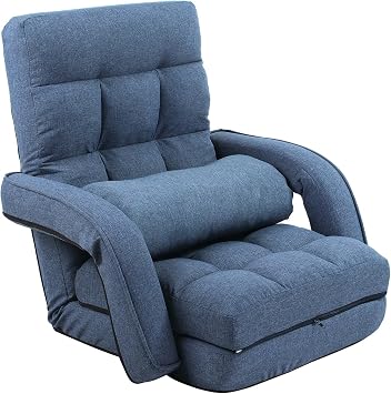 42-Position Adjustable Floor Chair, Chaise Lounge Indoor, Folding Lazy Sofa with Armrests and a Pillow Padded Adults Gaming Chairs for Living Room, Bedroom Factory Price, 8803XM Blue