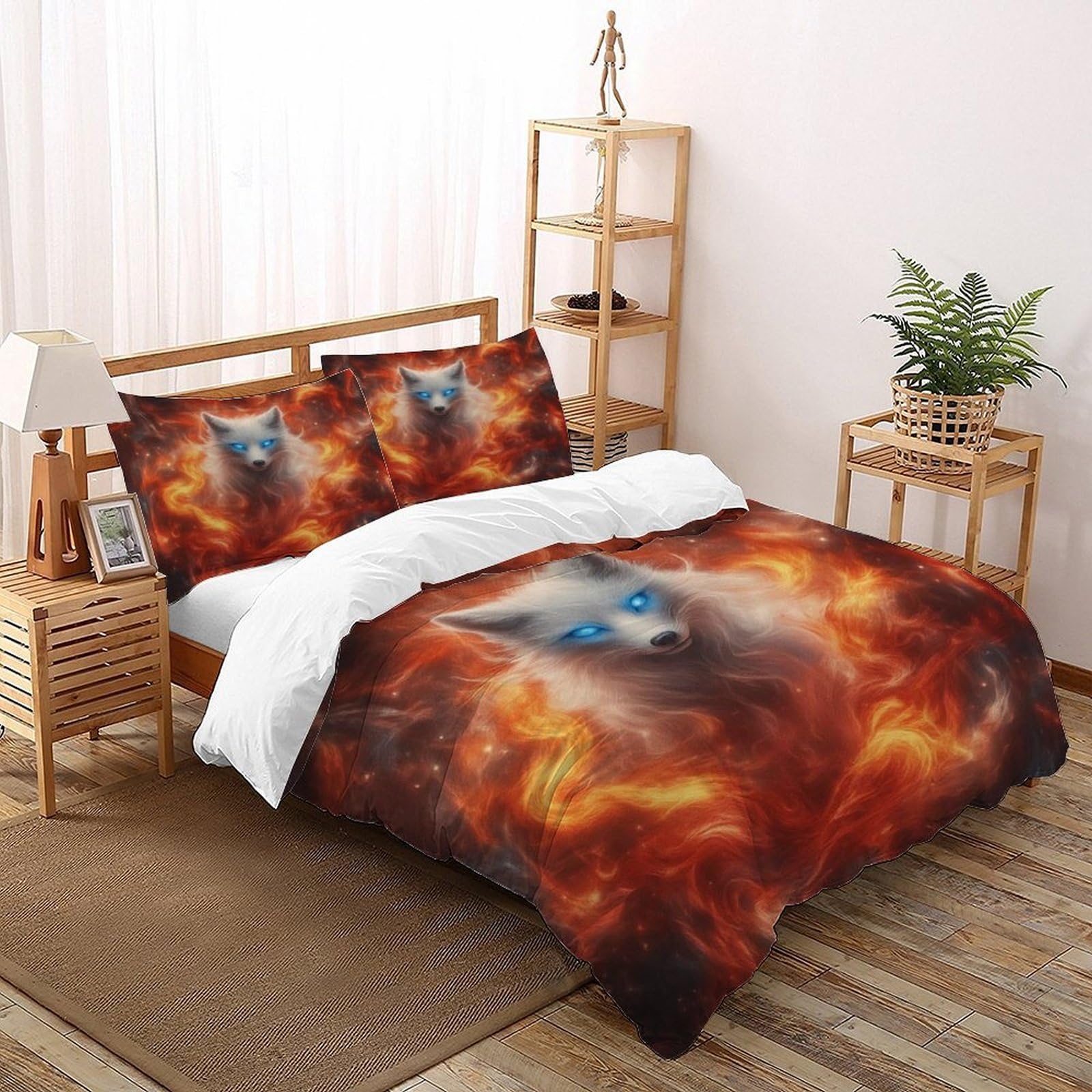 Housse de couette renard blanc king size pour une chambre style chalet polaire