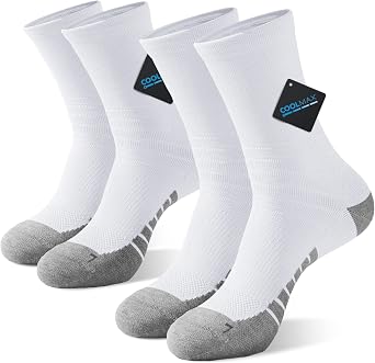 AKASO 2 Pairs Ultralight Running Socks, Crew Coolmax Cotton Athletic Sport Quarter Hiking & Running Socks for Men & Women