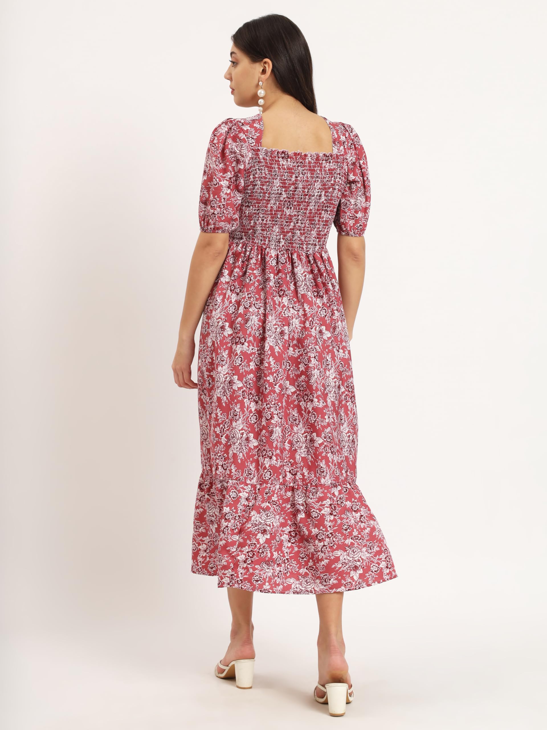 Kzully | Smocked A-Line Midi Dress - Elevate Your Style With Supreme Comfort Dark Pink