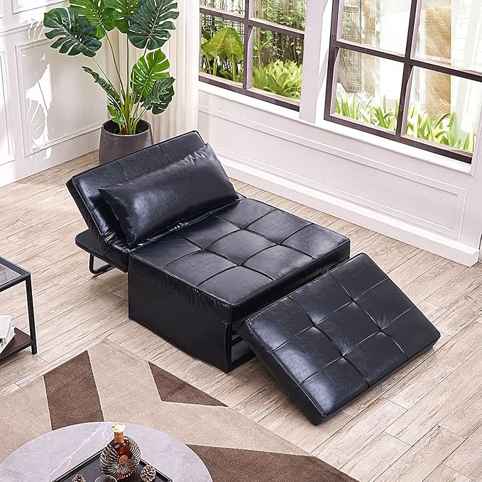 Vonanda Faux Leather Ottoman Sofa Bed, Small Modern Couch