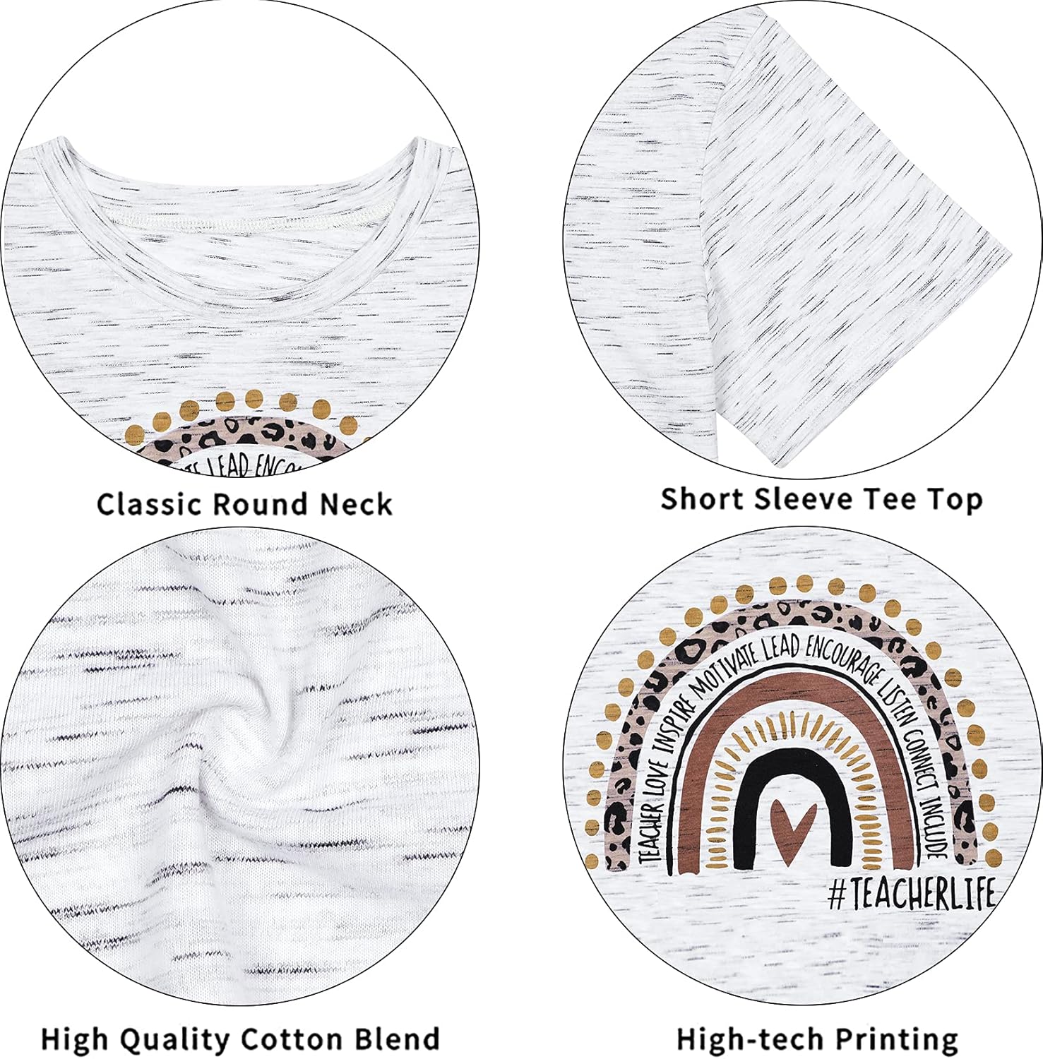 Women Teacher Life Shirt Rainbow Leopard Graphic Tee Kindergarten Teachers Gift T Shirt Inspirational Tops - Image 4