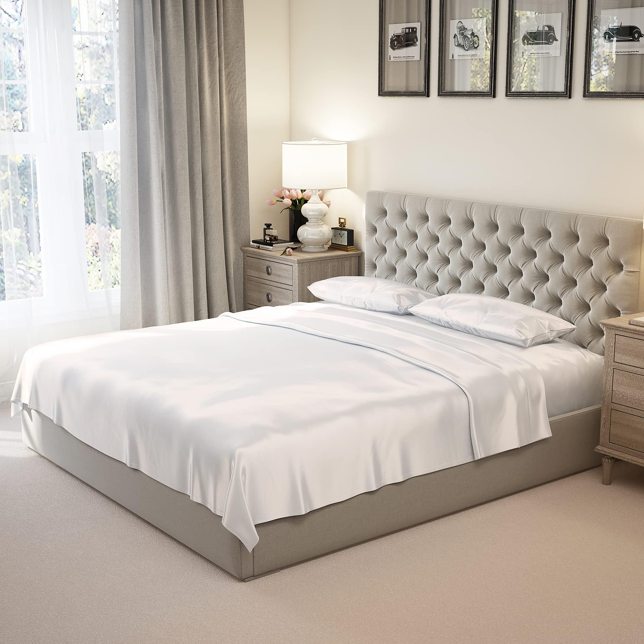 Queen Silk Sheet Set (17" Pocket) - Ivory - 22 Momme 100% Pure Mulberry Charmeuse Natural Bedding - OEKO-TEX Certified