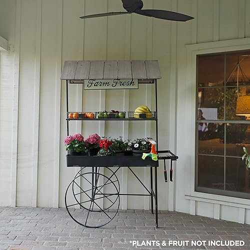 Miniatura 8 de Alpine Corporation Farm Fresh - Carrito de jardín de metal y madera para interiores y exteriores, 51 pulgadas de largo x 24 pulgadas de ancho x 75