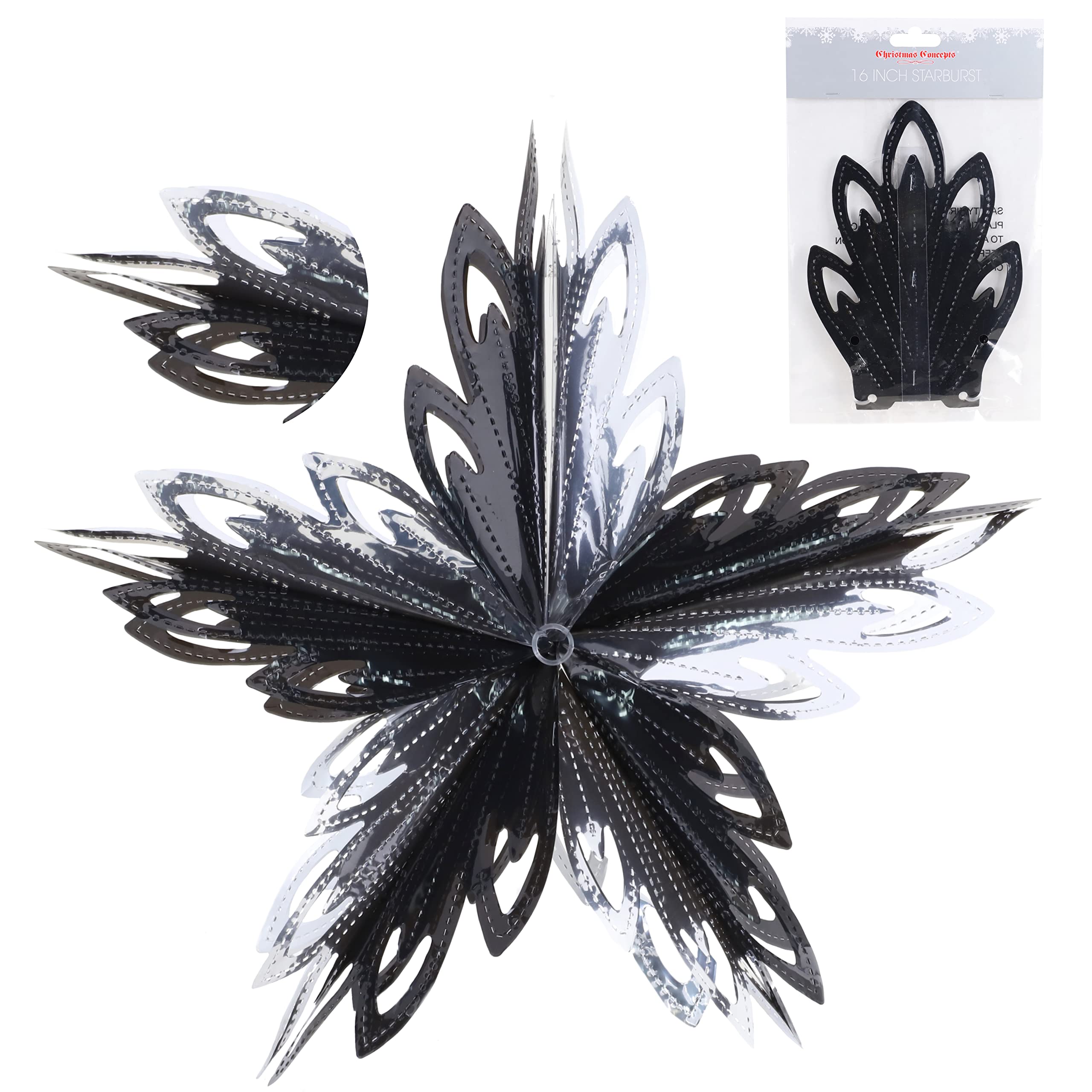 Christmas Concepts Black & Silver Christmas Concepts® 16” (1.3Ft) Large Foil 3D Star Hanging Decoration – Christmas Trimming (Black & Silver)