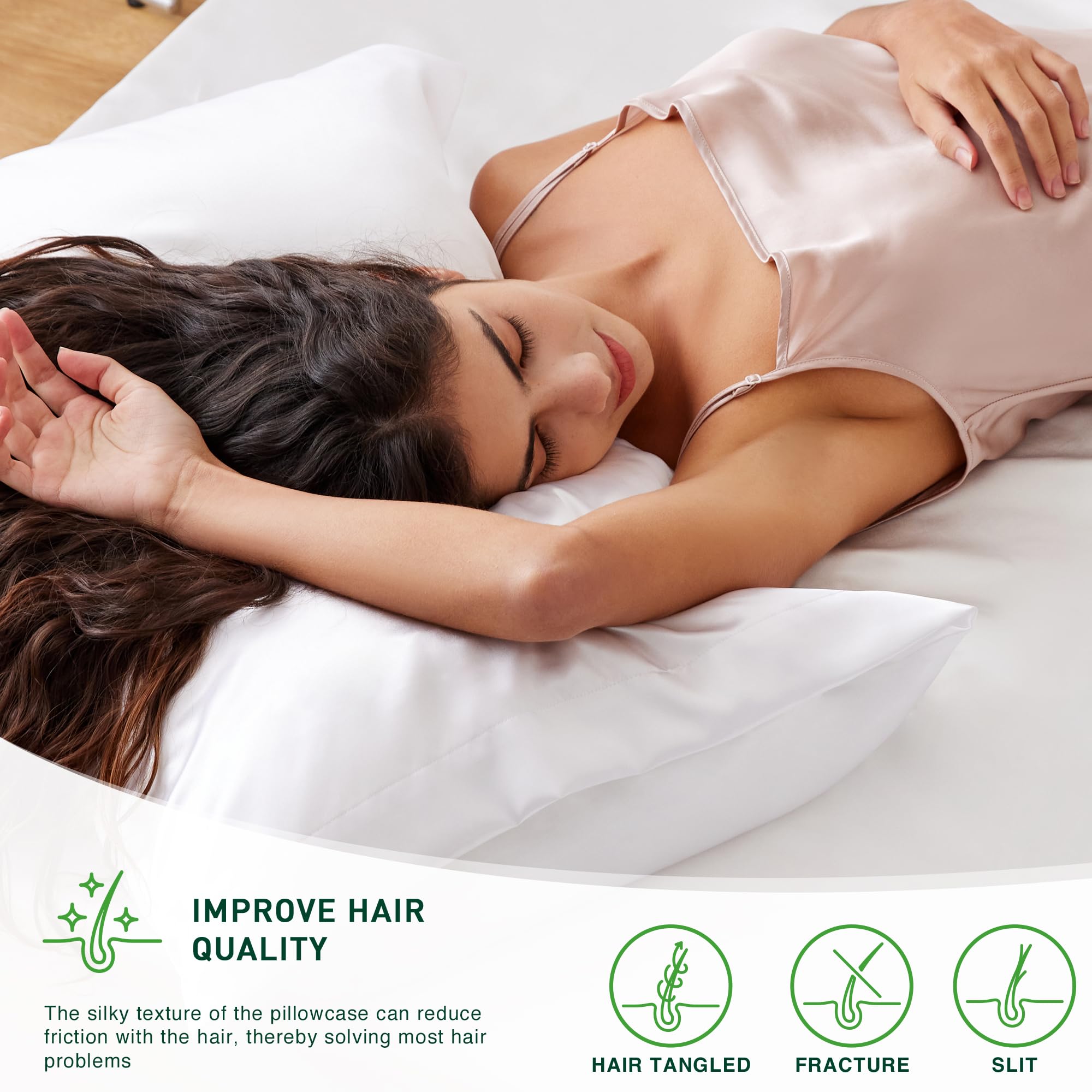 Love's cabin Funda de almohada de satén de seda para cabello y piel (blanco lixiviante, 20 x 30 pulgadas), juego de 2 fundas de almohada de satén con cierre de sobre