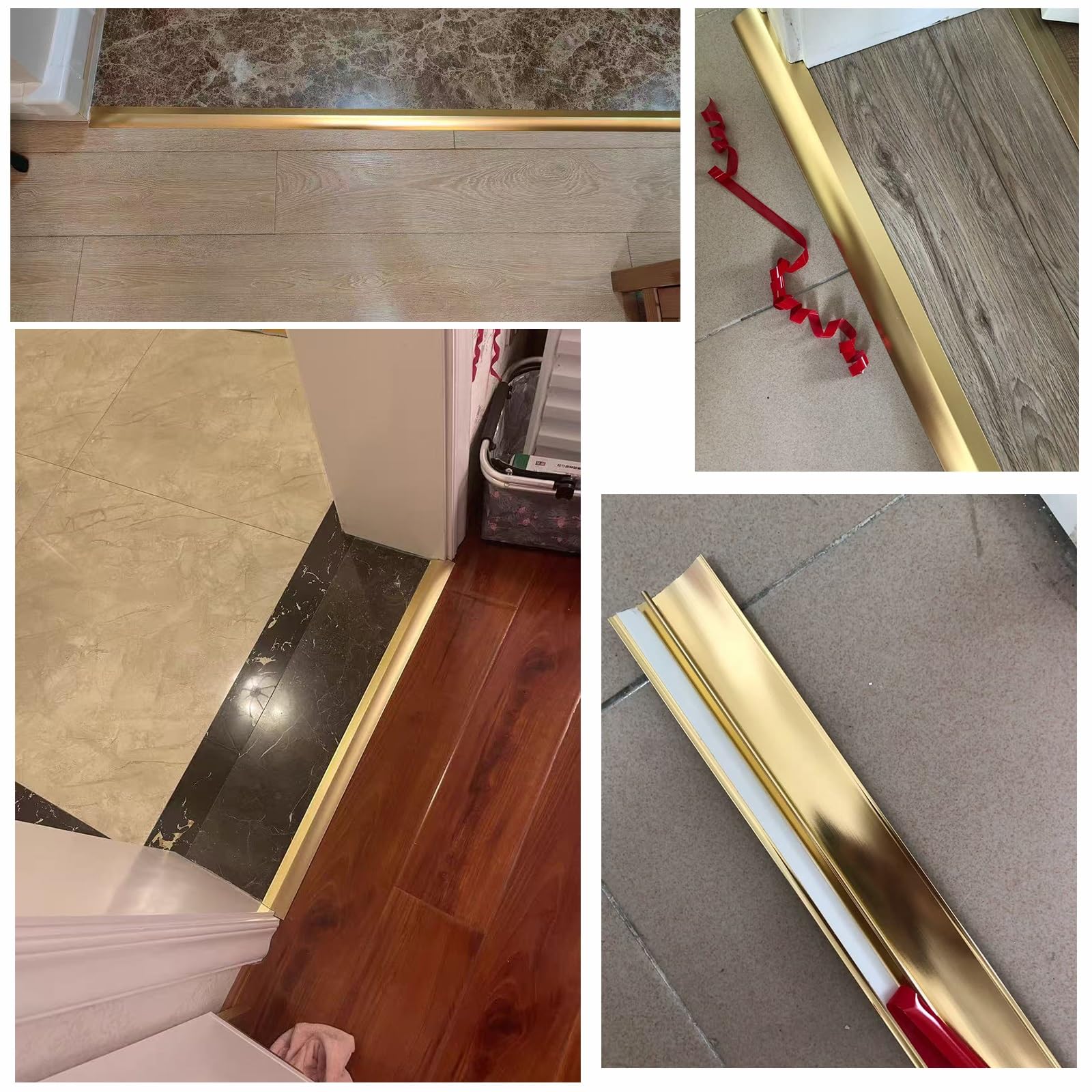 Tira de umbral de puerta de suelo, Tira Divisoria De Transición, Tiras de moldura engrosado, para Perfil Transición Suelo Desnivel de 10-20 mm(Gold,5.2cm x 2.7m(90cm*3))