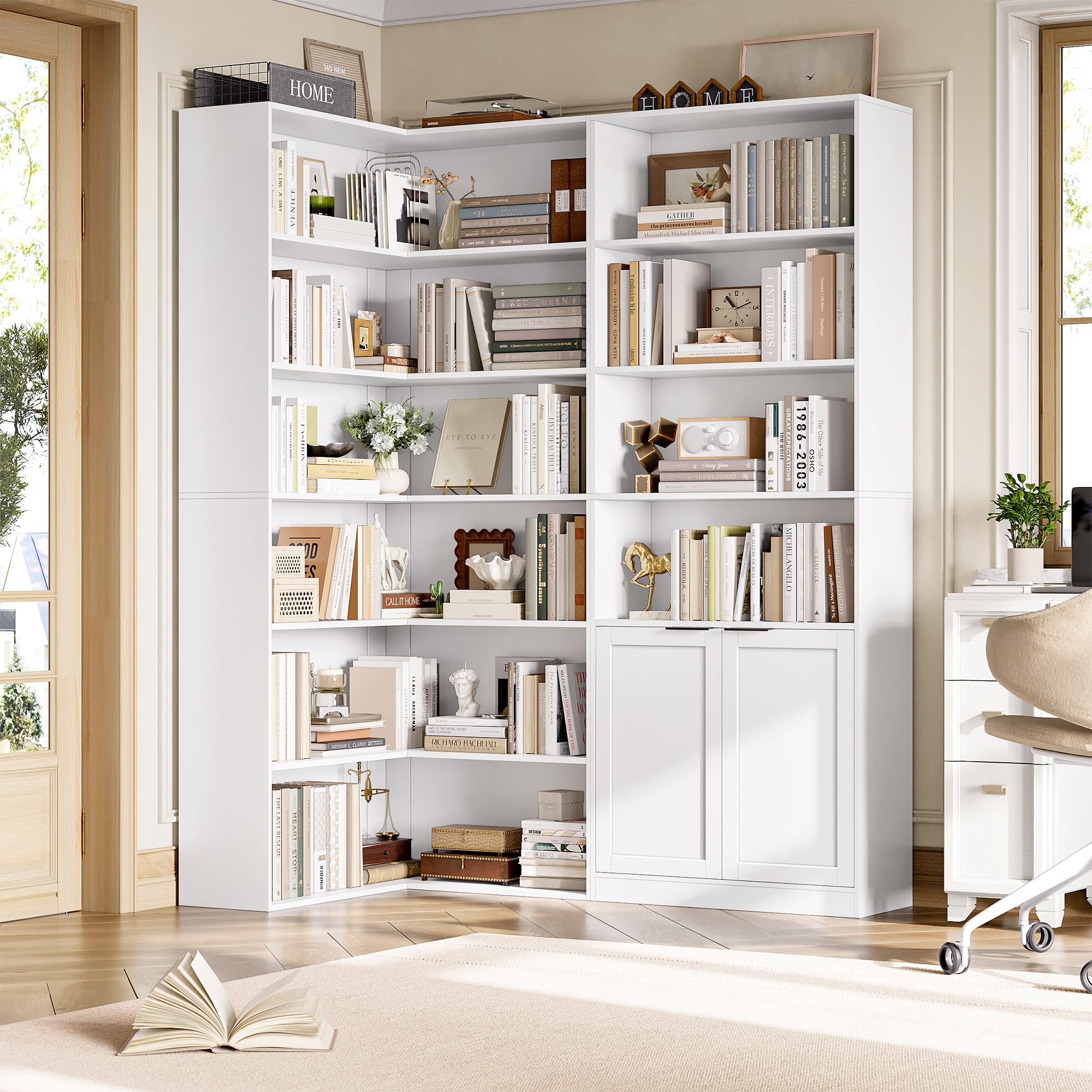 FirFurd Eckregal Bücherregal Eckschrank mit 6 Ebenen 60x60x186,4 cm weiß