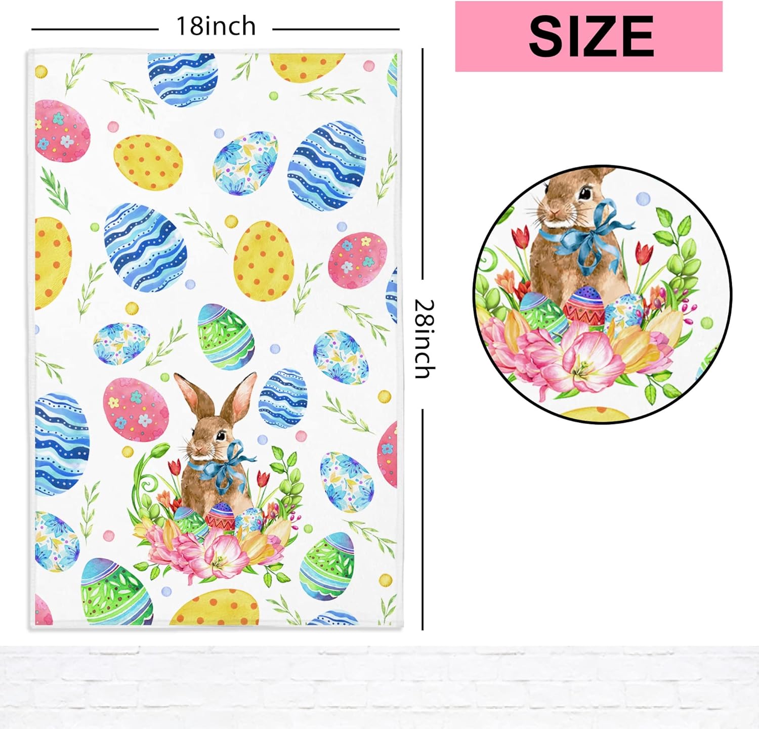 Easter Kitchen Towels Set of 2, Easter Kitchen Decor with Rabbit Bunny Flower Easter Egg, Decorative Dish Towel Dishcloths Multi-use Tea Towel, Reusable Drying Hand Towel 18x28” Home Bathroom Decor - Image 3