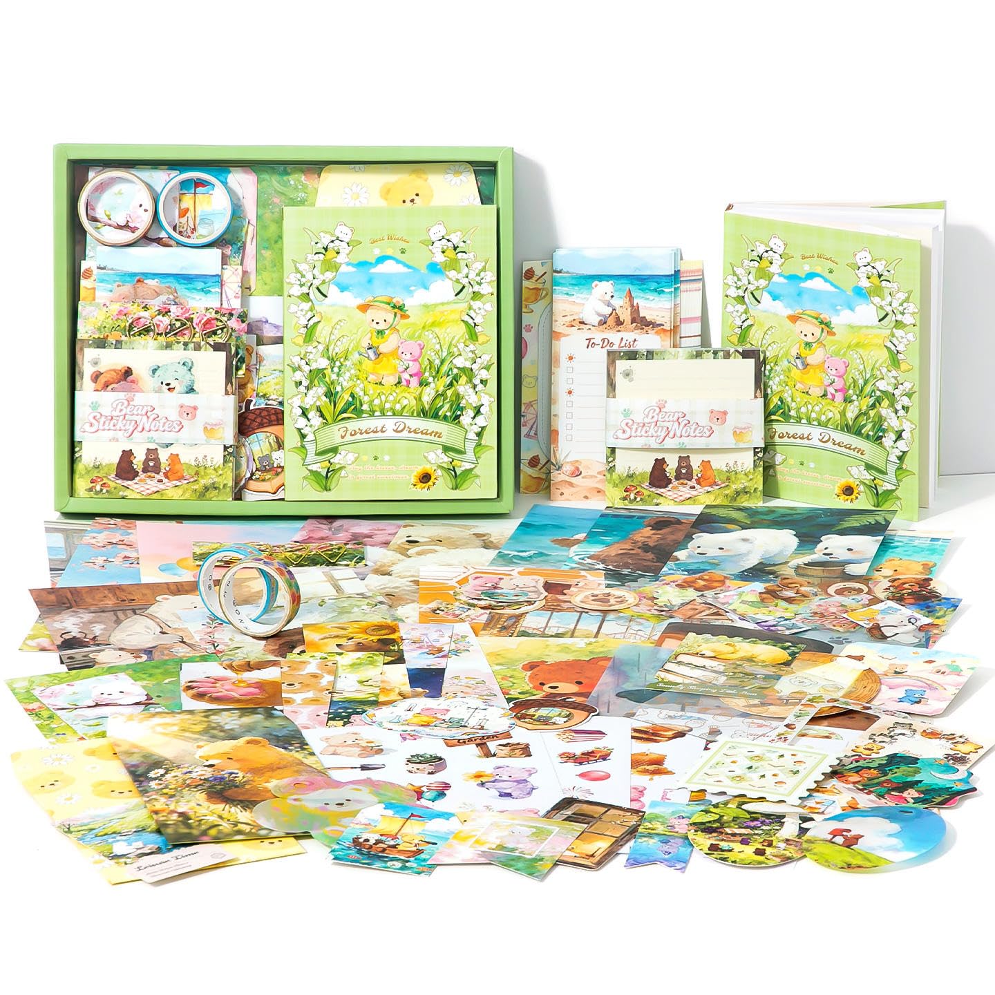 VIBE VISTA Vintage Aesthetic Scrapbook Kit, 346 Pcs, A6 Grid Notebook, Washi, Envelopes, Scrapbook Papers, Folding Labels, Background Papers, Photo Frames, Calendar Stickers, Stickers (Forest Dream)