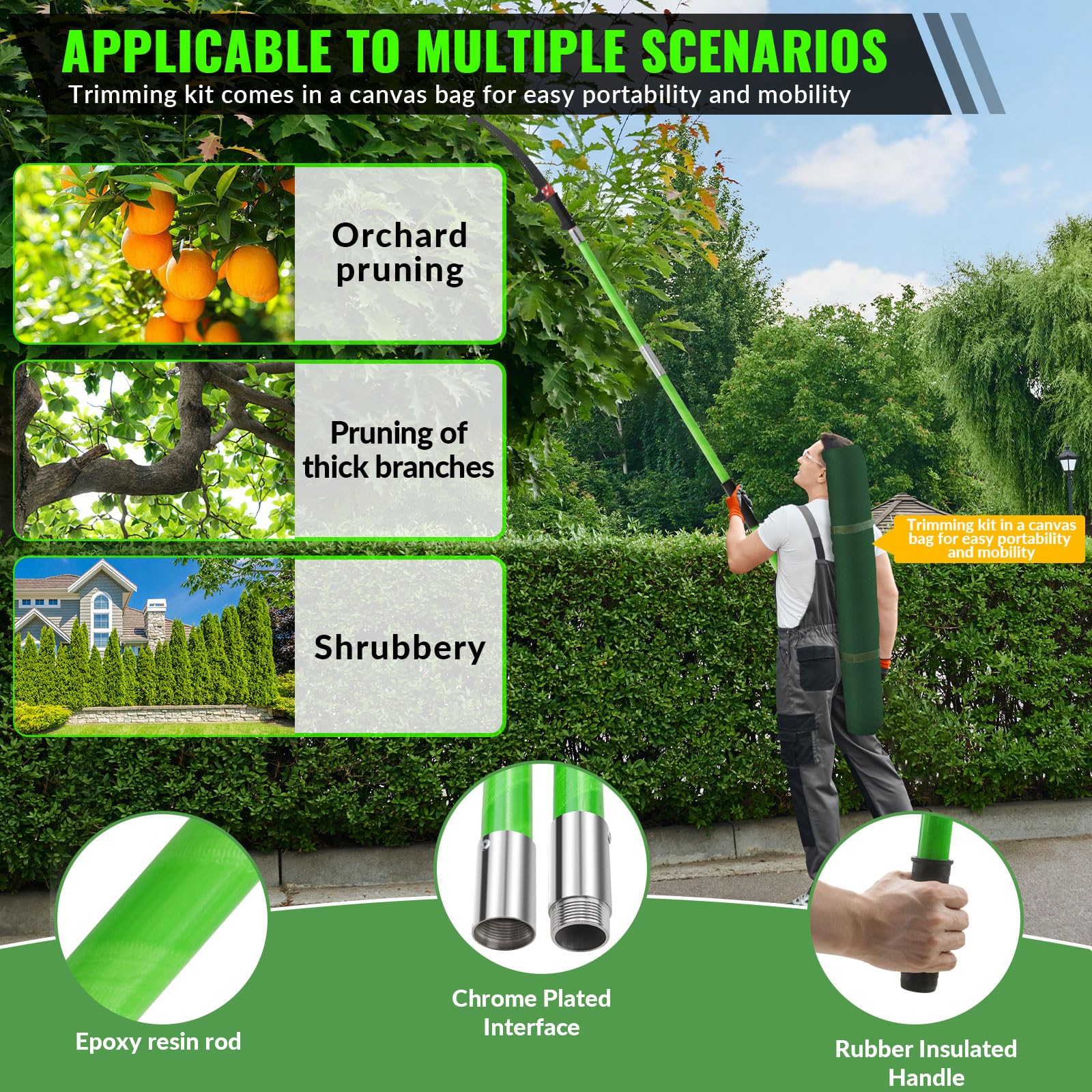 30Ft Pole Pruning Saw for Tree Trimming,Manual Pole Saw Trimmer Extendable,Garden Tools for Palm Oak High Branches,Cuts Clean and Fast - Image 7