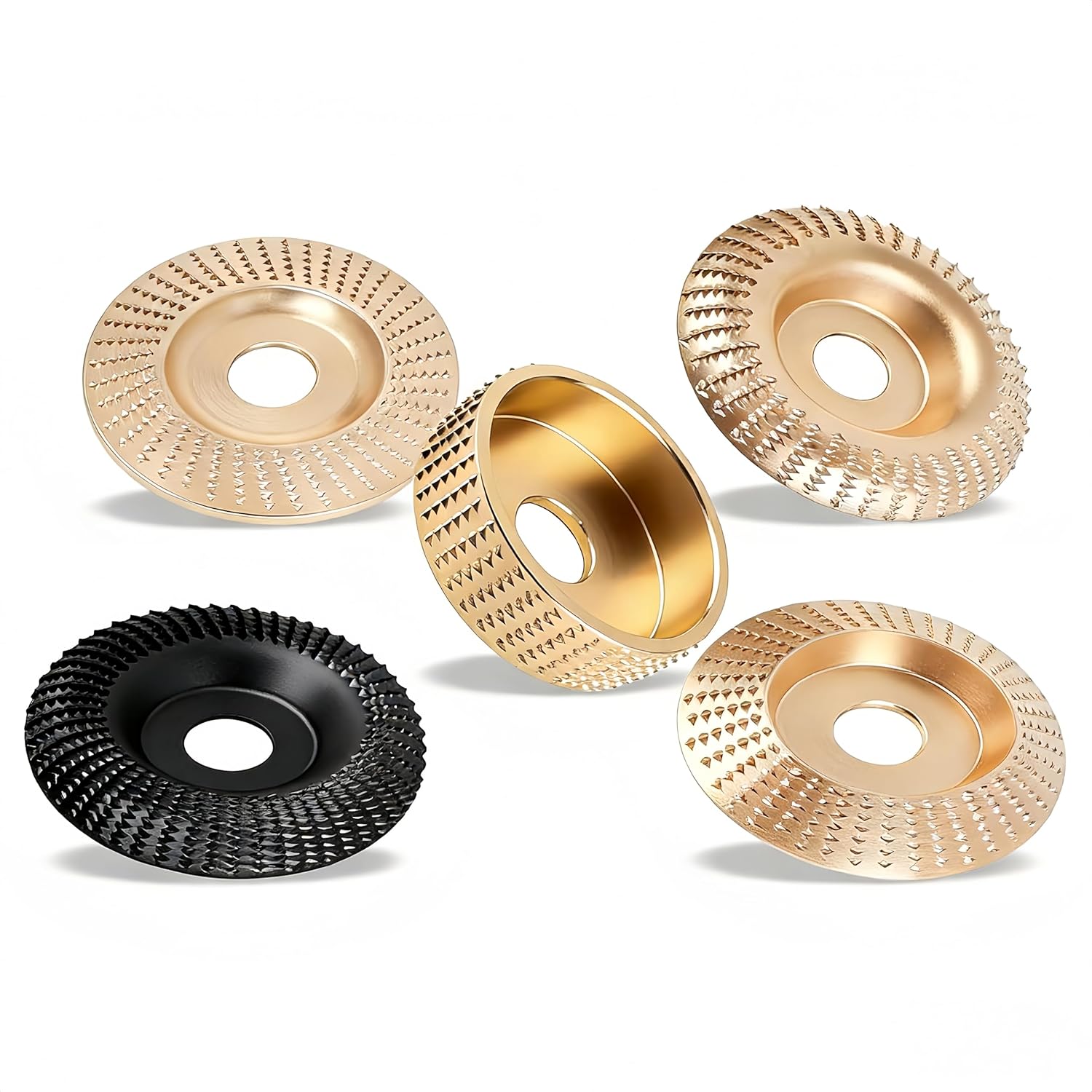 VKQ 5-Pack 4" & 4.5" Angle Grinder Wood Carving Discs, 5/8" Arbor Shaping Wheels for Stump Grinding & Wood Sculpting