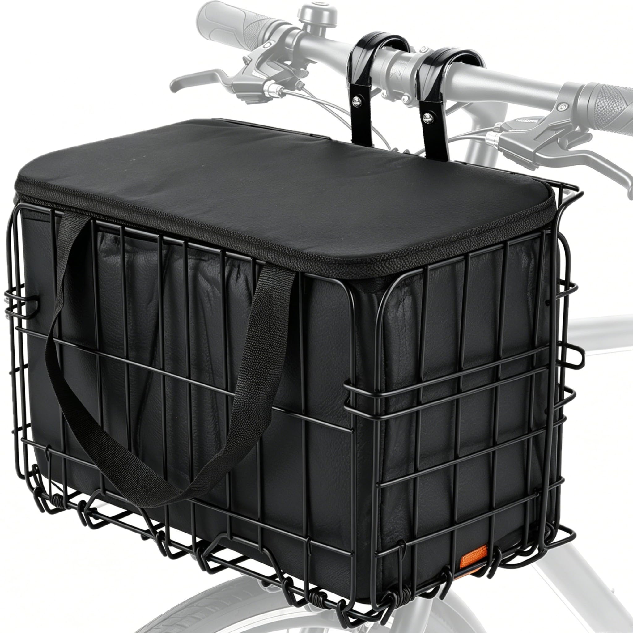 Cesta delantera y trasera plegable para bicicleta con bolsa interior de poliuretano, bolsillo interior extraíble, cesta de bicicleta unisex para parte delantera, malla de alambre, cesta de bicicleta