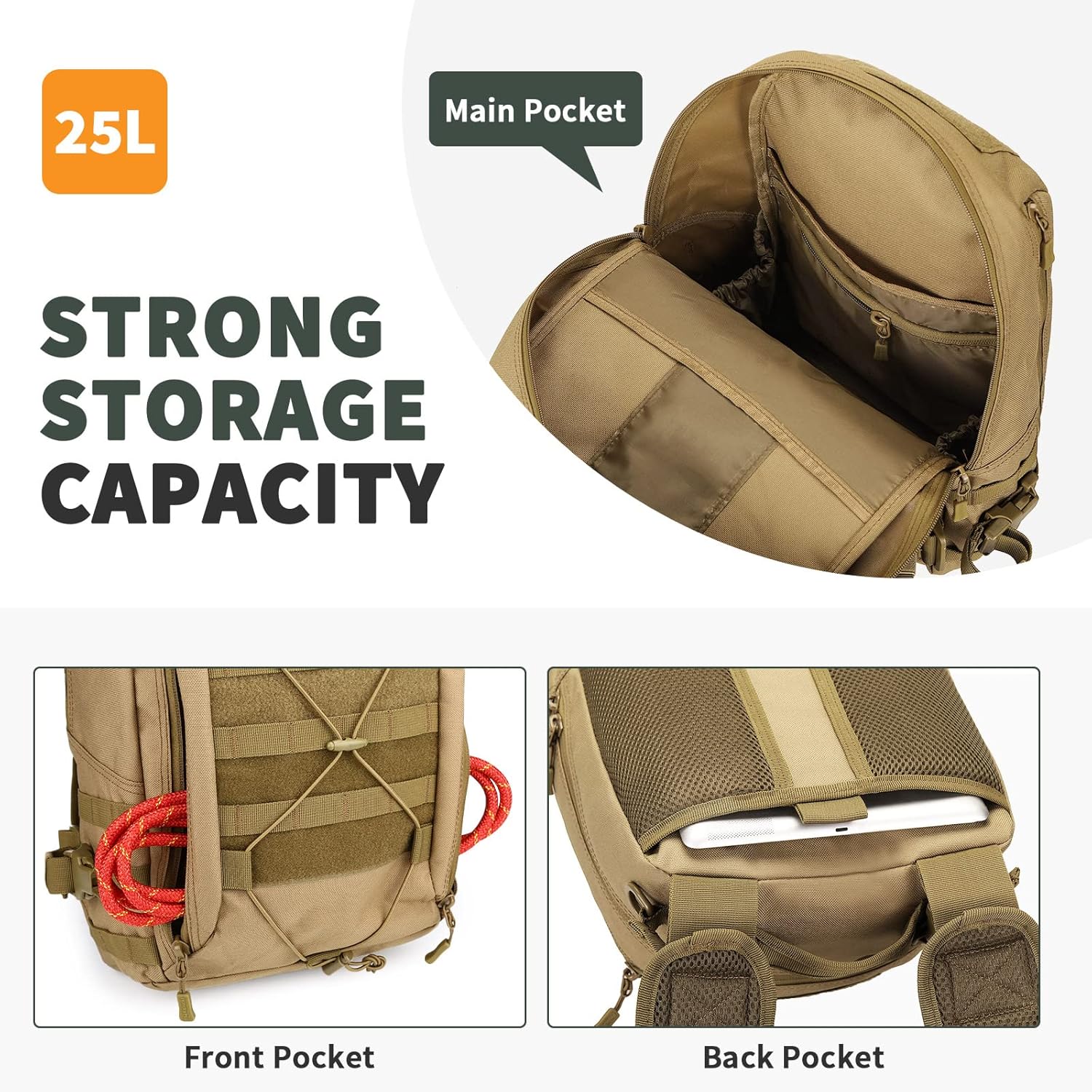 HUNTVP Tactical Military Backpack MOLLE Hunting Rucksack Gear Tactical Backpck Assault Pack Can Attach with the Vest and Belt - Image 6