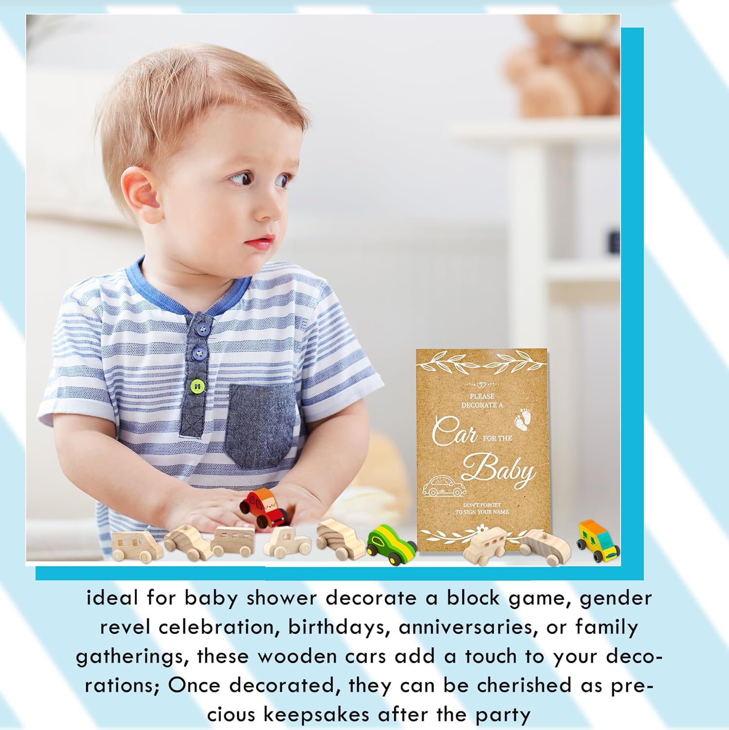 Feradny 42 Pcs Baby Shower Decorate a Block Game Wood DIY Car Toy Set Includes 40 Unfinished Wooden Car Crafts Painting with 18 Colors Painting Markers (Color Style 1)