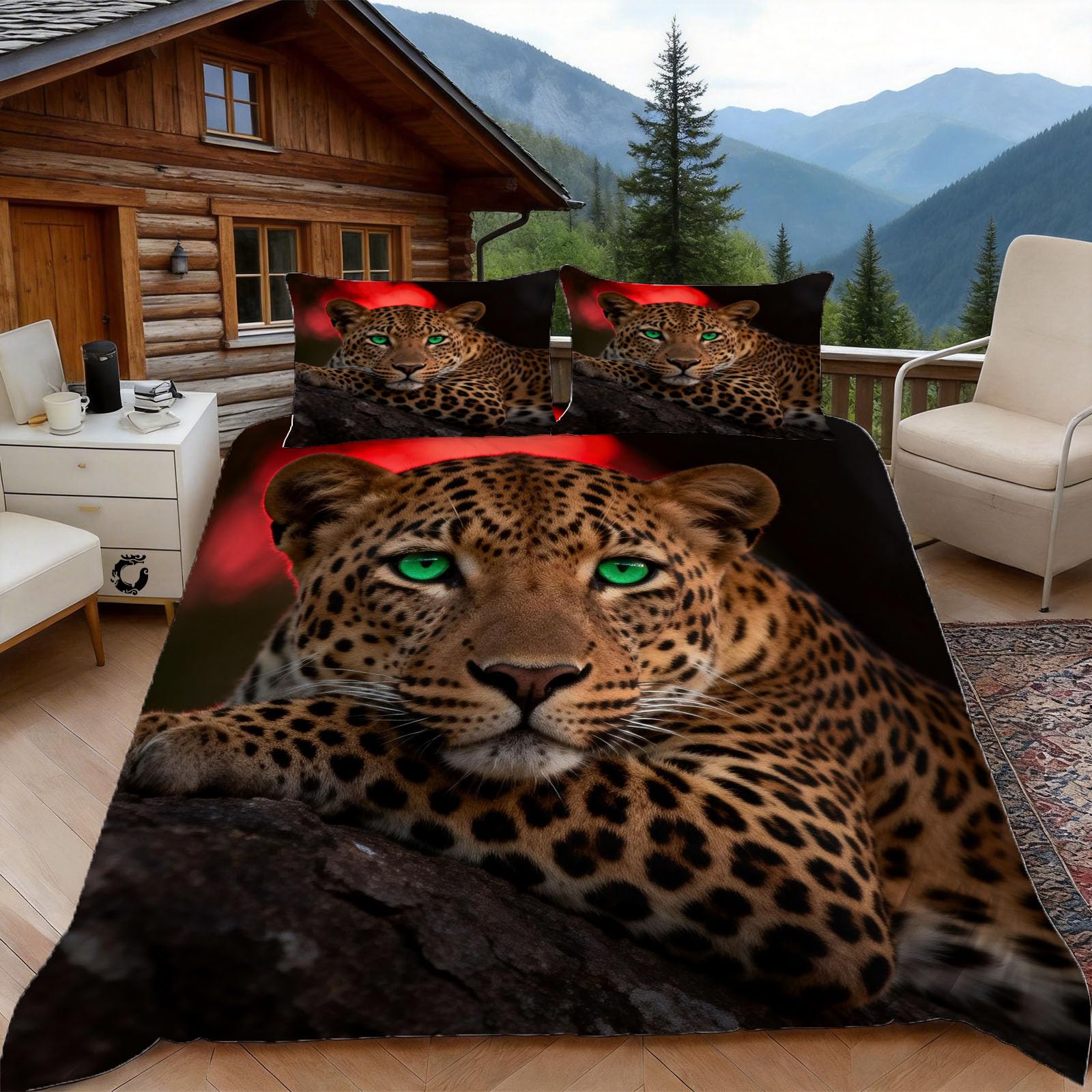 3D Single Duvet Cover Set 3D Printed Leopard Bedding, Wildlife Animal Soft Microfibre Duvet Cover Sets Quilt Cover and Pillow Set with Zipper 3 Pcs