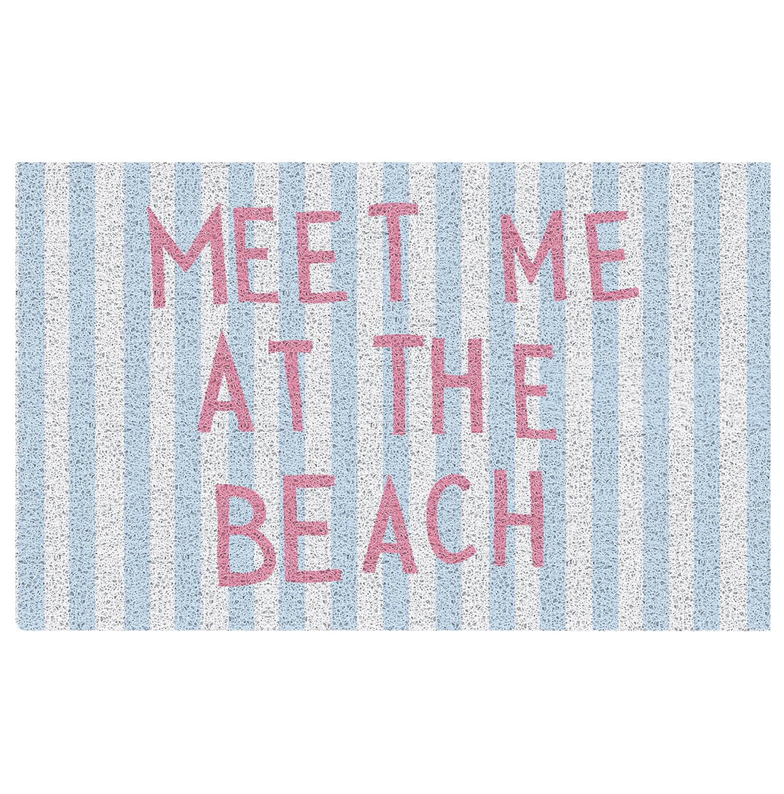 KRHFG Blue Striped Preppy Beach Door Mat, Meet Me at The Beach Doormat Bathmat for Home Bathroom Indoor Outdoor Entrance Porch, Coastal Nautical