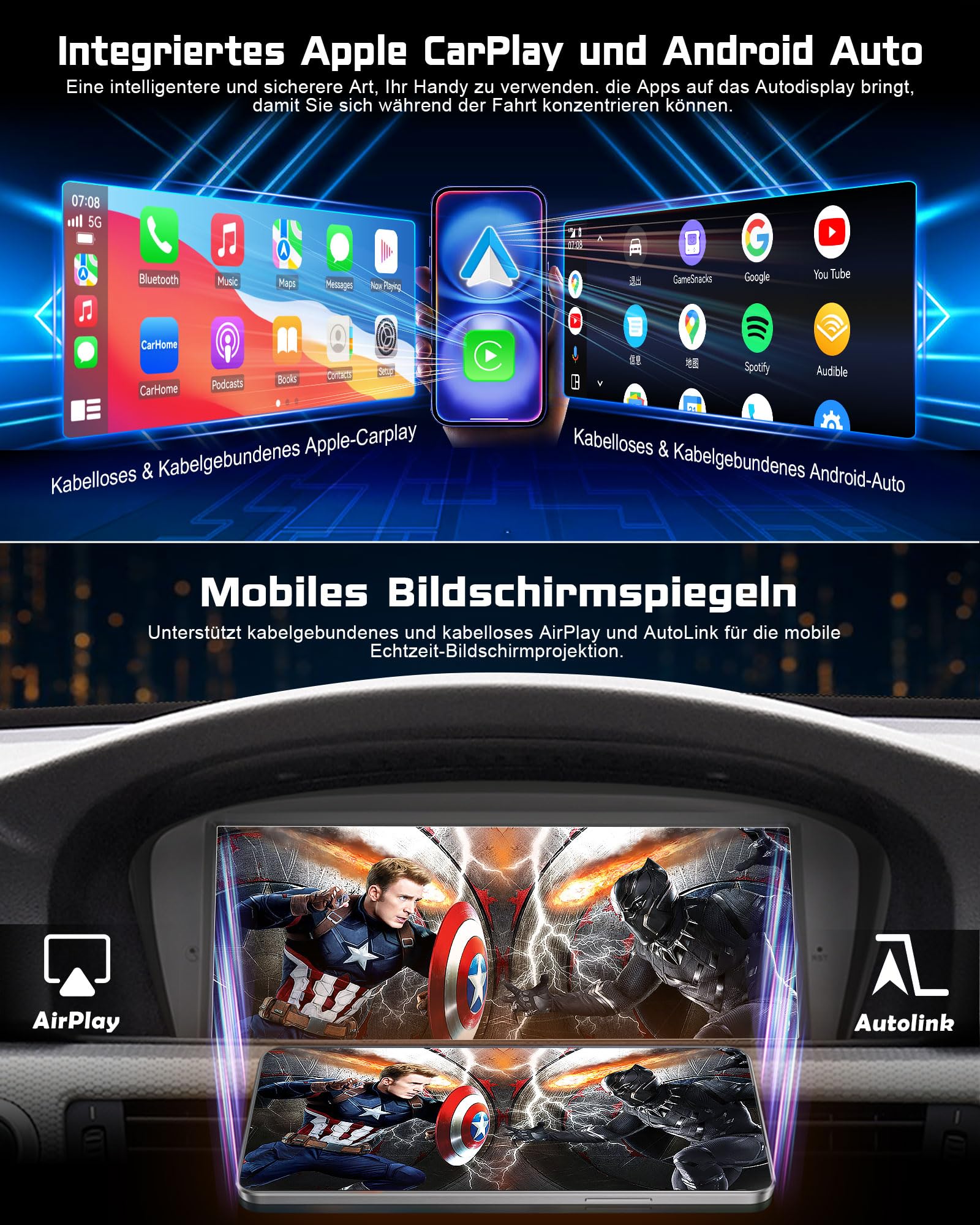 8.8 Zoll Autoradio CarPlay für BMW 3er E90 E91 E92 E93 5er E60 E61 6er E63 E64 CCC-System Unterstützt Touch Screen OEM iDrive Wireless Android Auto Bluetooth WiFi Canbus GPS Navi Schnellstart Linux