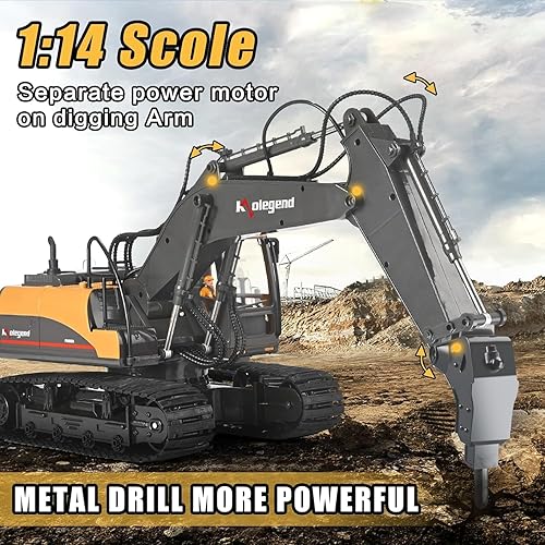 Miniatura 6 de Kolegend excavadora de juguete con control remoto 3 en 1, excavadora RC de escala 114, 15 canales, vehículos de construcción de función completa