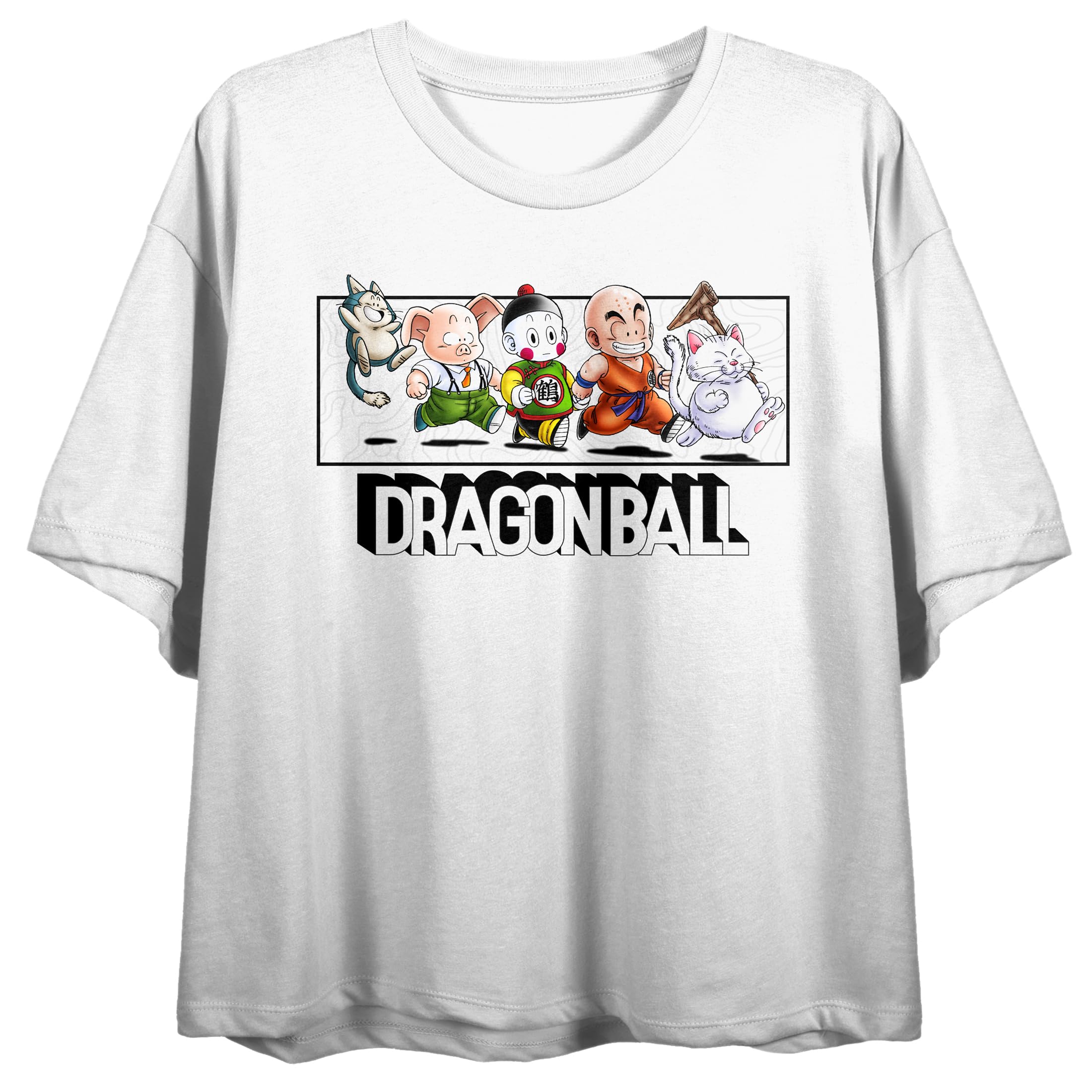 Dragon Ball Characters Walking in Line Crew Neck Short Sleeve Women’s White Crop Top
