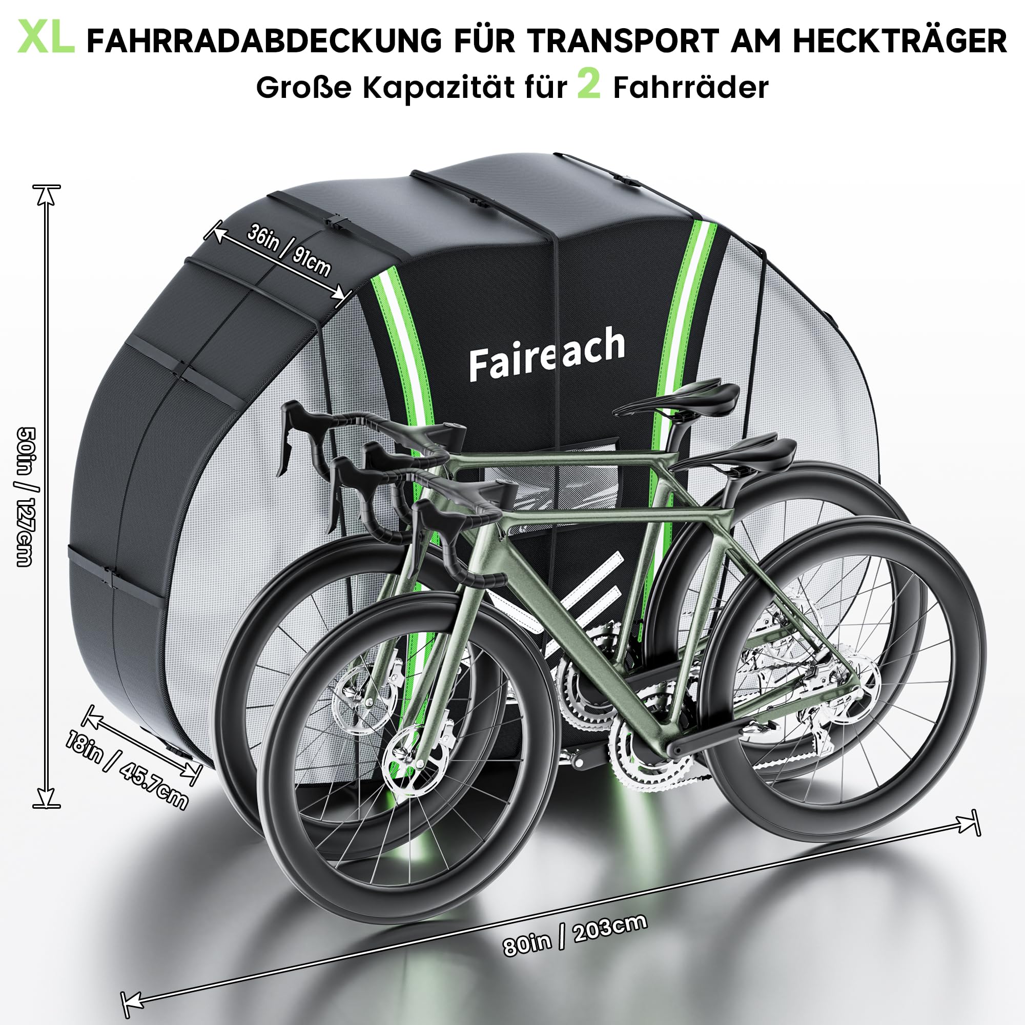 800D Fahrradabdeckung Heckträger für 2 Fahrräder Wasserdicht Winddicht | 203x90x127cm, Rücklicht & Kennzeichen Sichtbar, Reißfestigkeit, mit two 6m Elastisch Seil und Aufbewahrungstasche