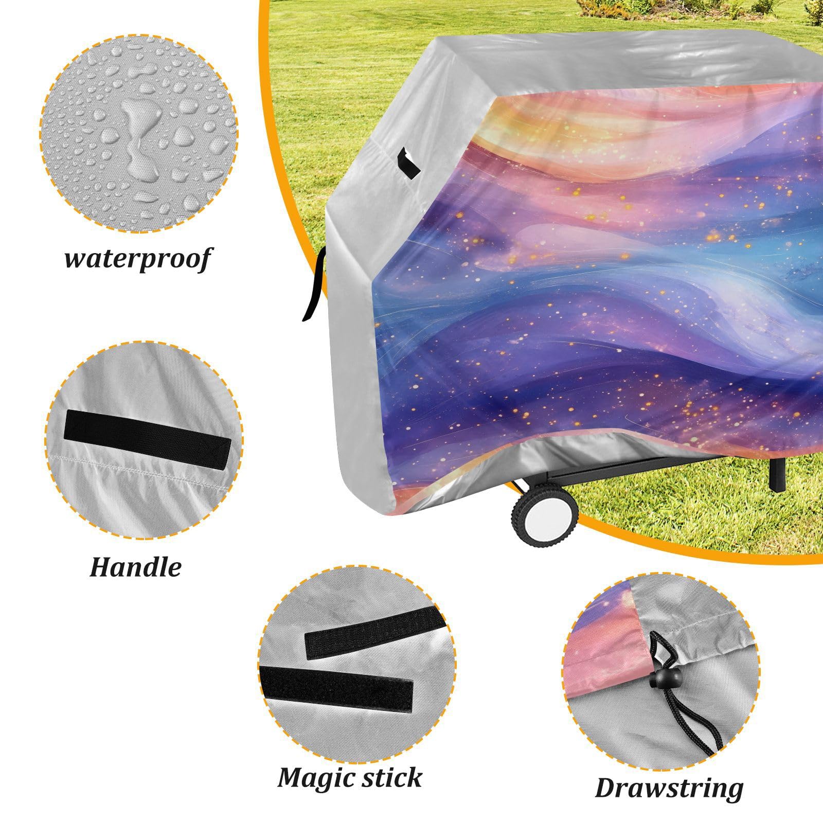 Funda para barbacoa de 65 pulgadas, resistente a la decoloración y a los rayos UV, para barbacoa al aire libre, color azul melocotón, morado