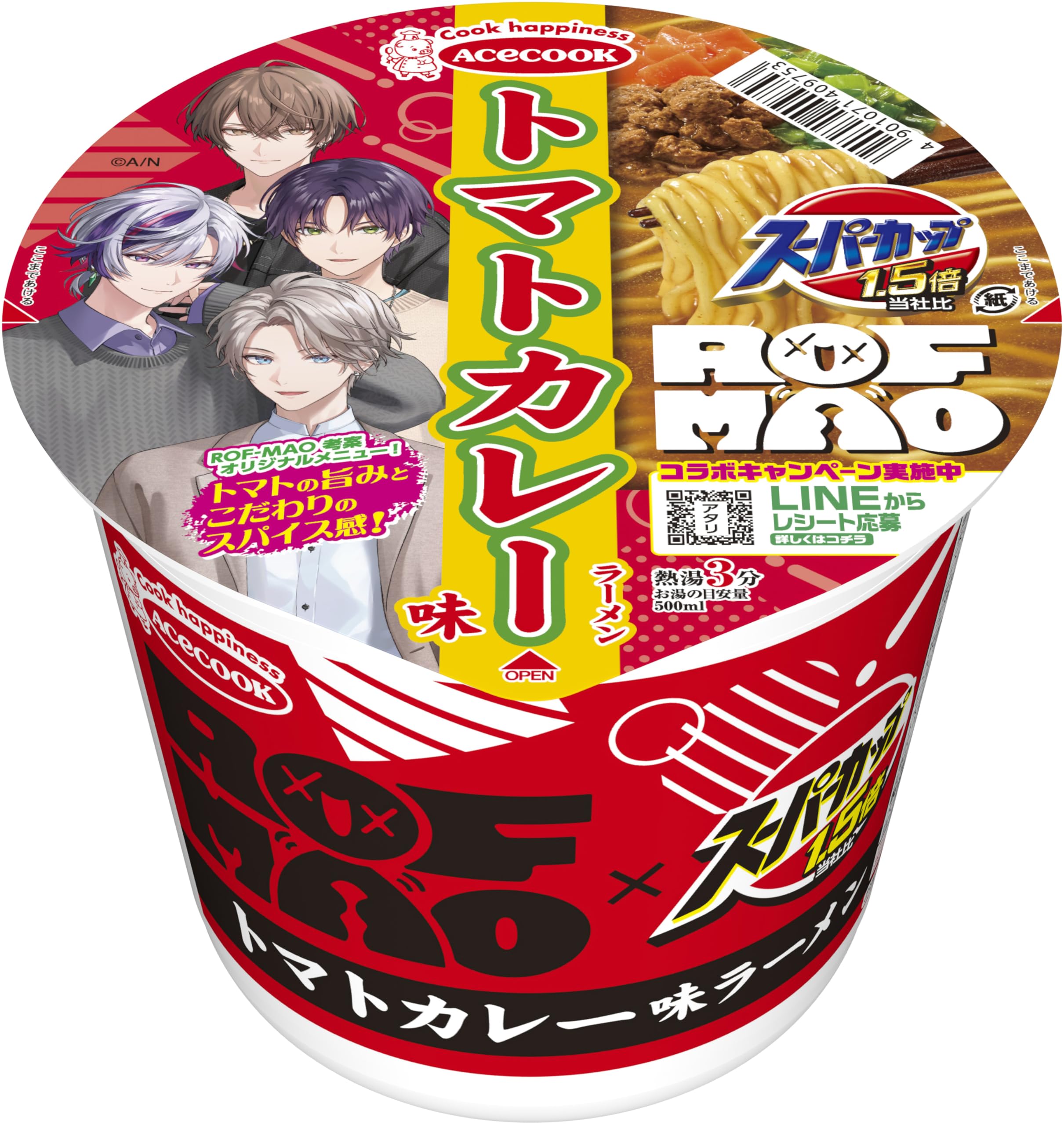エースコック スーパーカップ1.5倍×ROF-MAO トマトカレー味ラーメン 104g ×12個